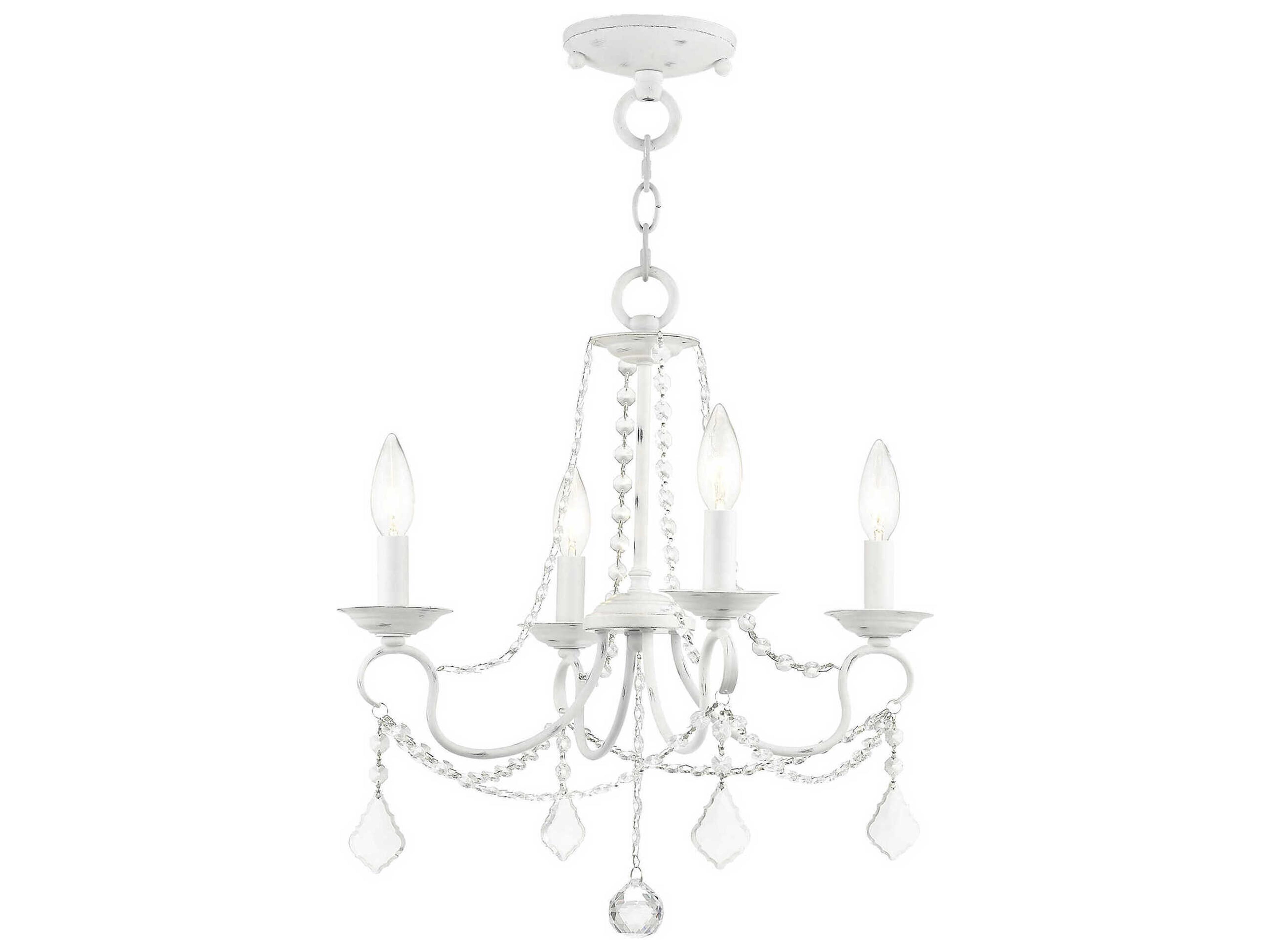 Livex Lighting Pennington 4-Light Antique White Crystal Candelabra Chandelier