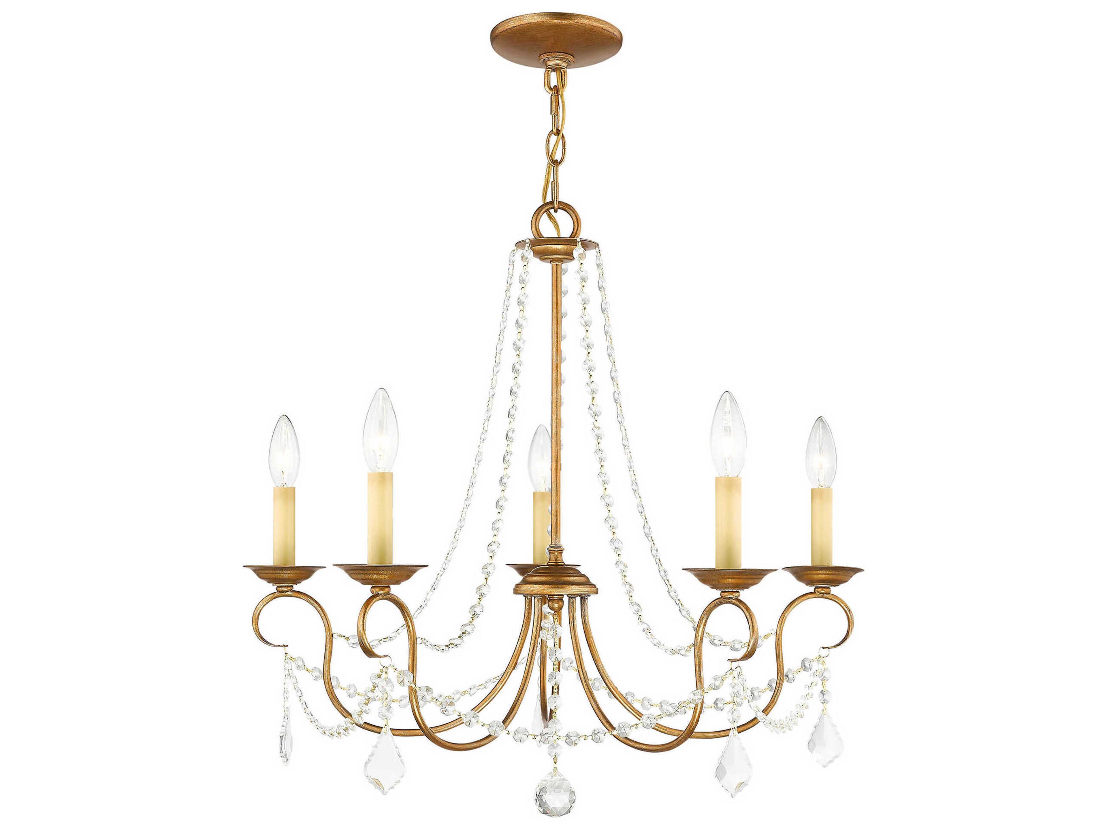 Livex Lighting Pennington 5-Light Antique Gold Leaf Crystal Candelabra Chandelier
