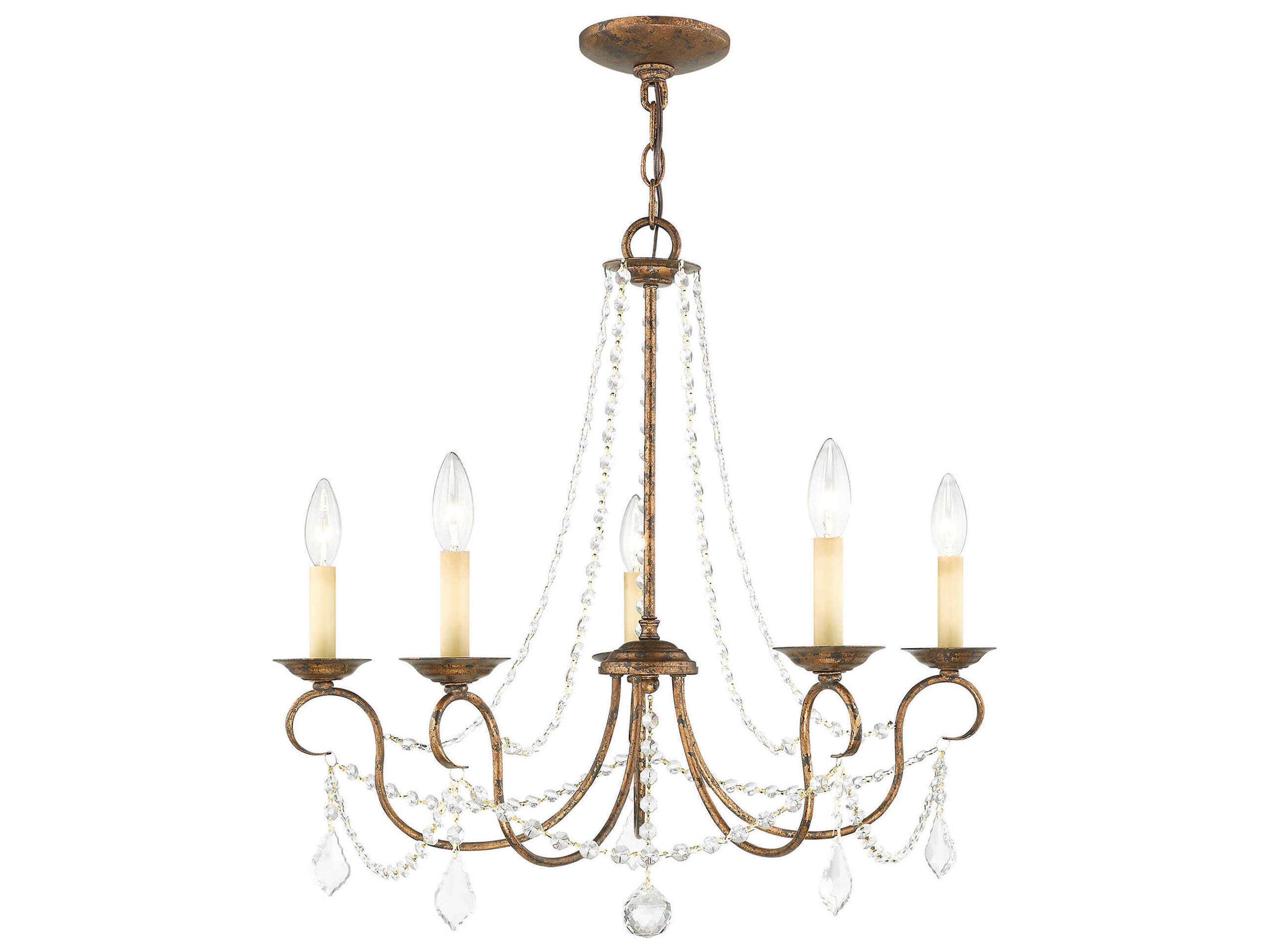 Livex Lighting Pennington 5-Light Hand Applied Venetian Golden Bronze Crystal Candelabra Chandelier