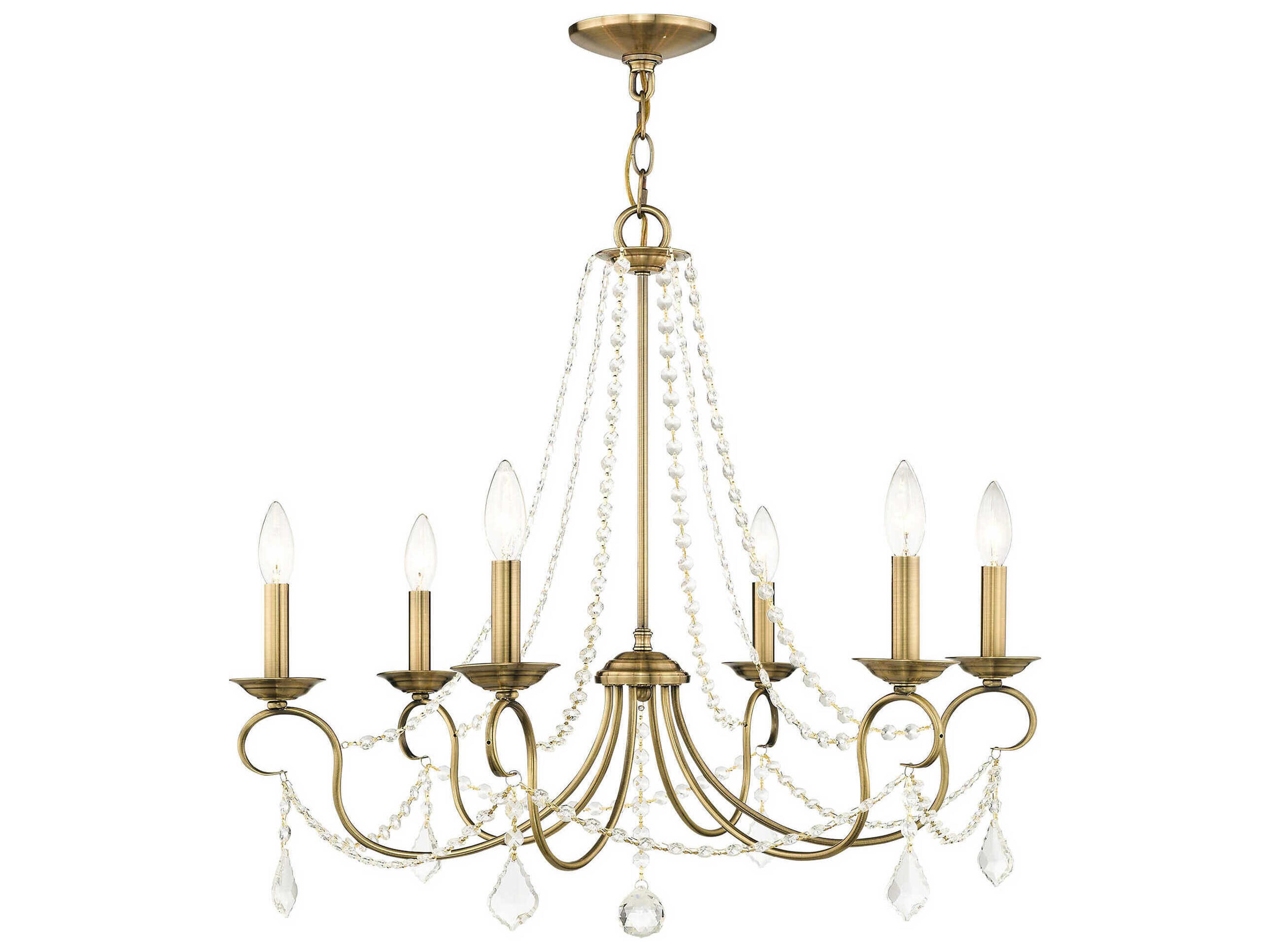 Livex Lighting Pennington 6-Light Antique Brass Crystal Candelabra Chandelier
