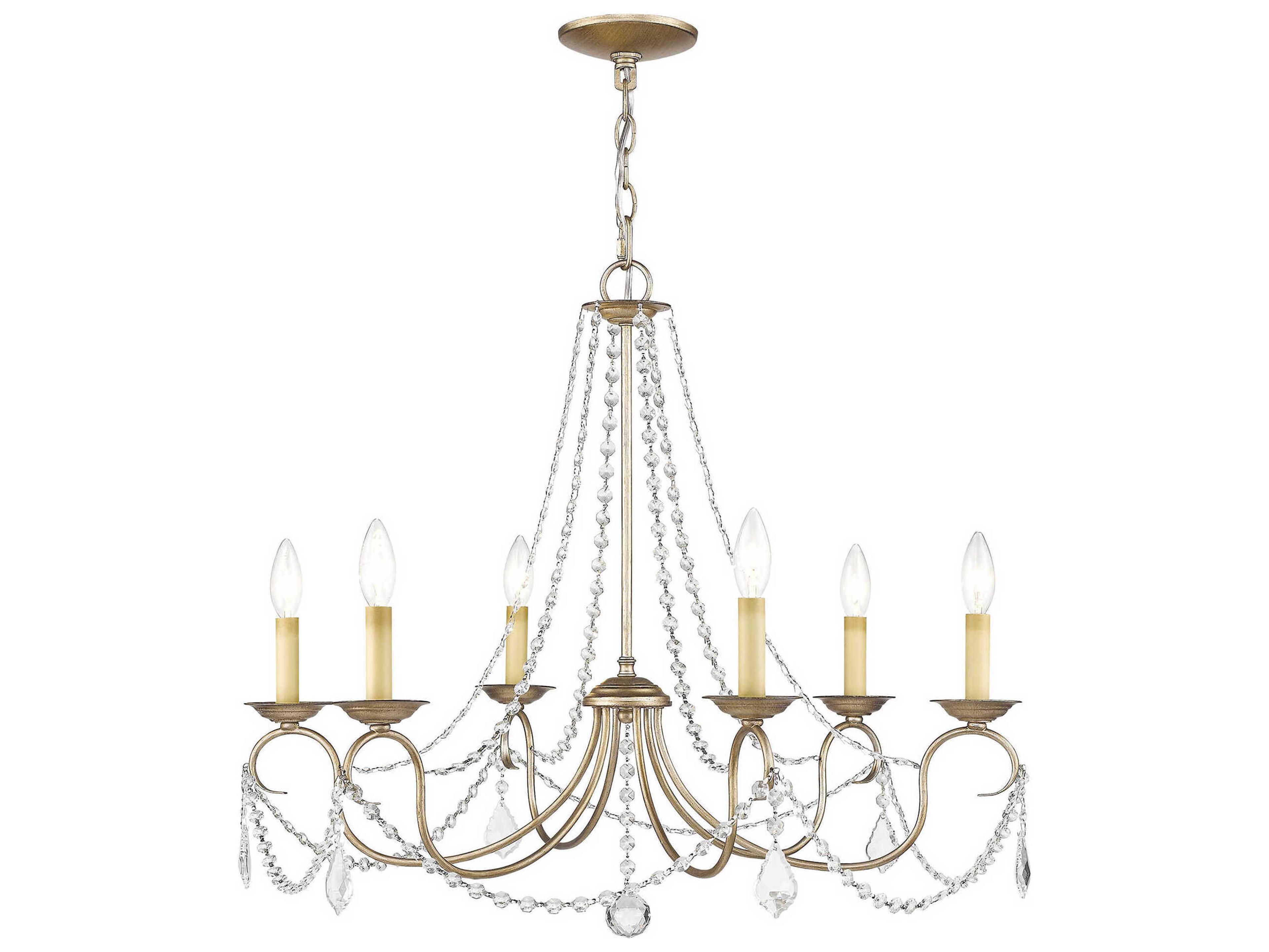 Livex Lighting Pennington 6-Light Hand Painted Antique Silver Leaf Crystal Candelabra Chandelier