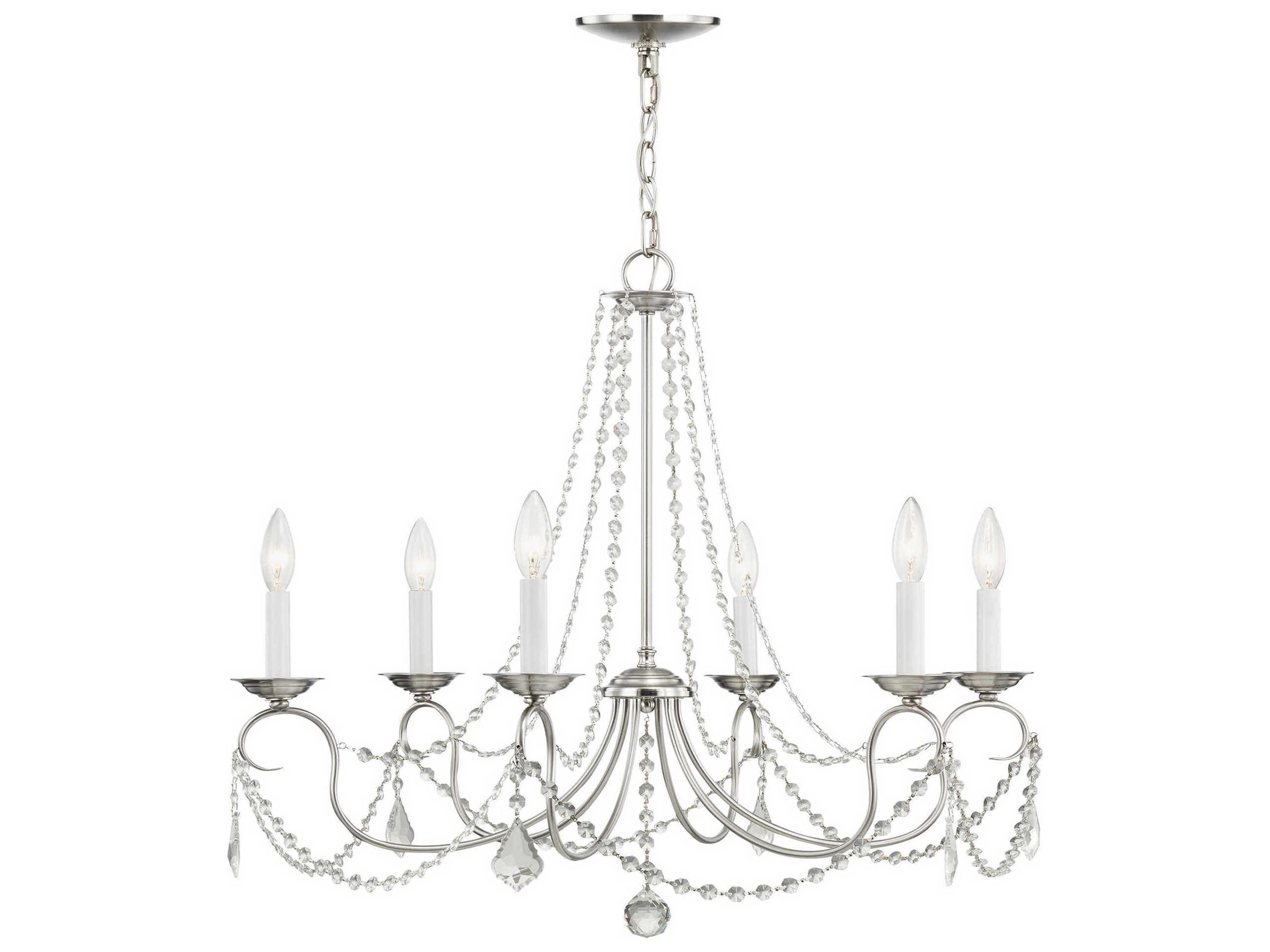 Livex Lighting Pennington 6-Light Brushed Nickel Crystal Candelabra Chandelier