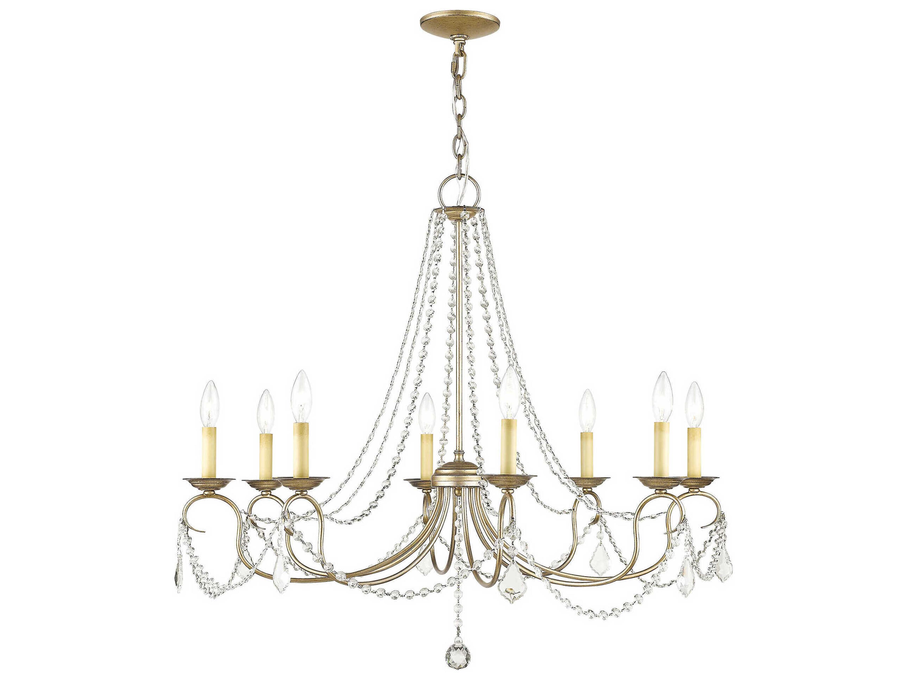 Livex Lighting Pennington 8-Light Hand Painted Antique Silver Leaf Crystal Candelabra Chandelier