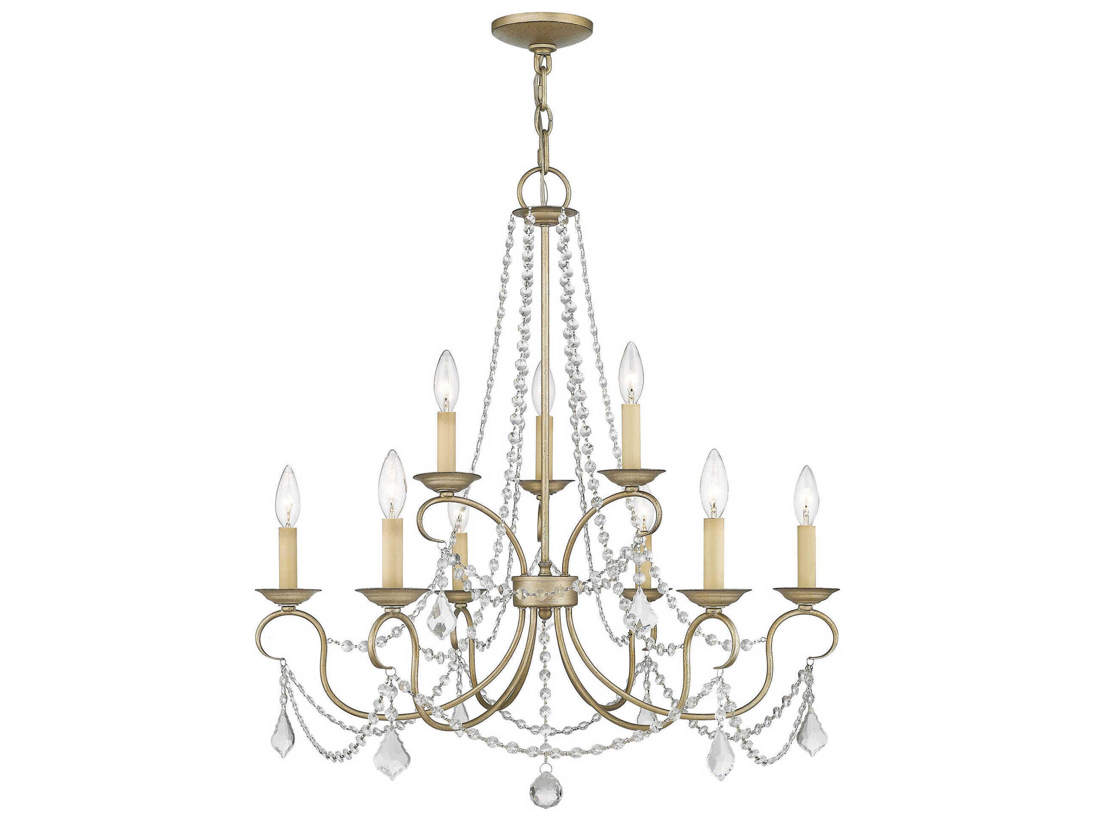 Livex Lighting Pennington 9-Light Hand Painted Antique Silver Leaf Crystal Candelabra Tiered Chandelier
