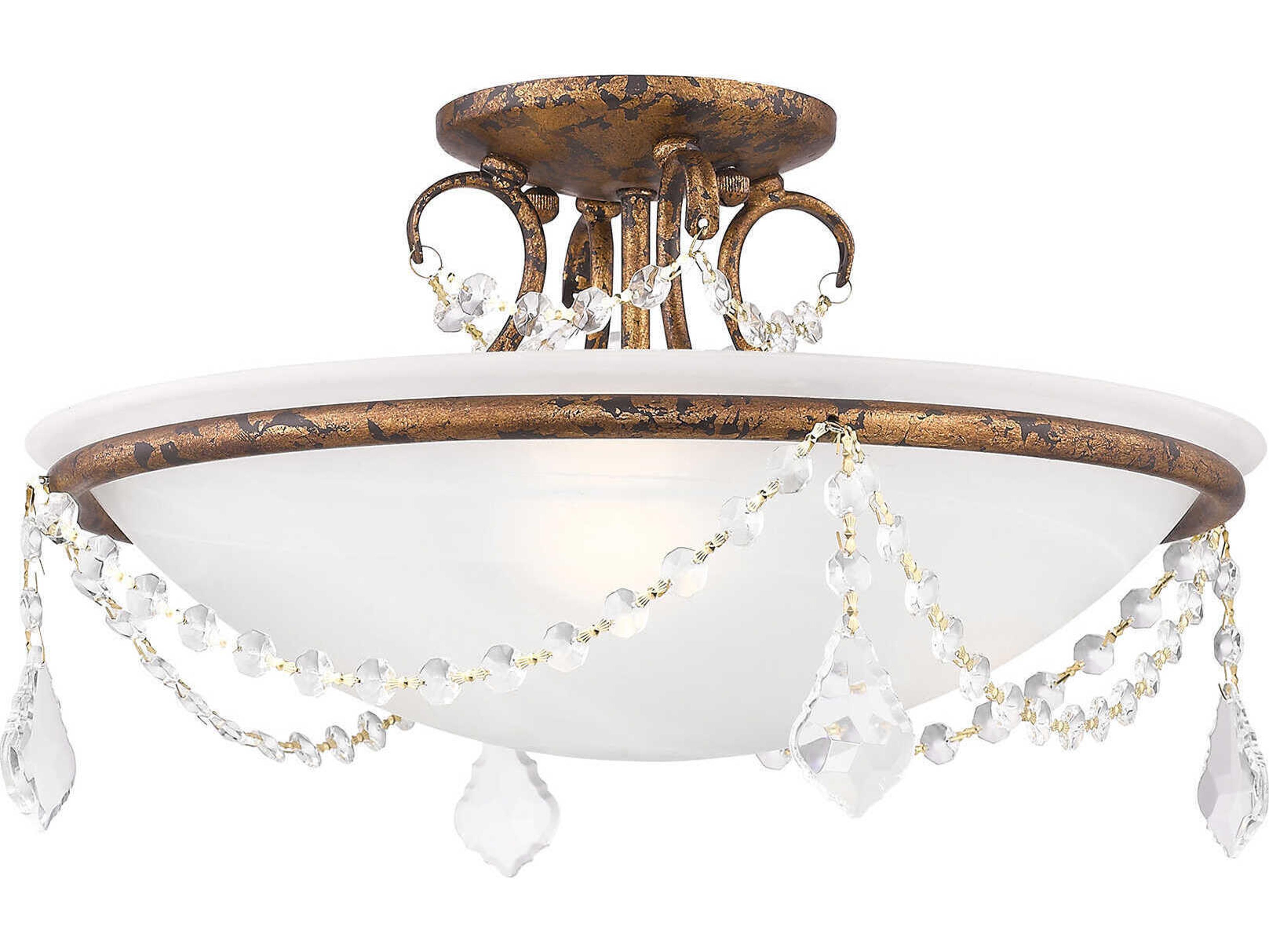 Livex Lighting Chesterfield Pennington 3-Light Hand Applied Venetian Golden Bronze Crystal Glass Bowl Semi Flush Mount