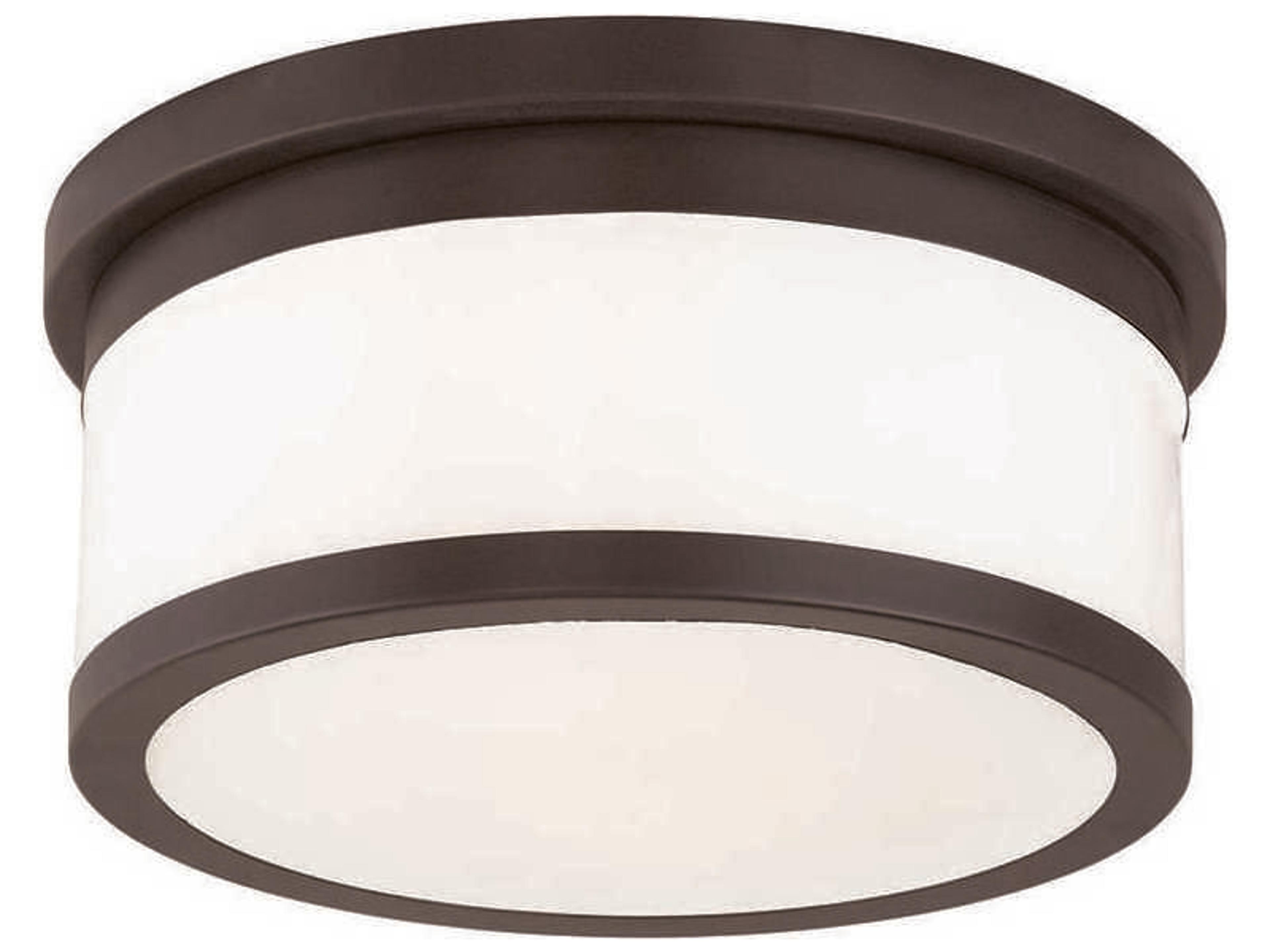 Livex Lighting Stafford 2-Light Bronze Glass Drum Flush Mount