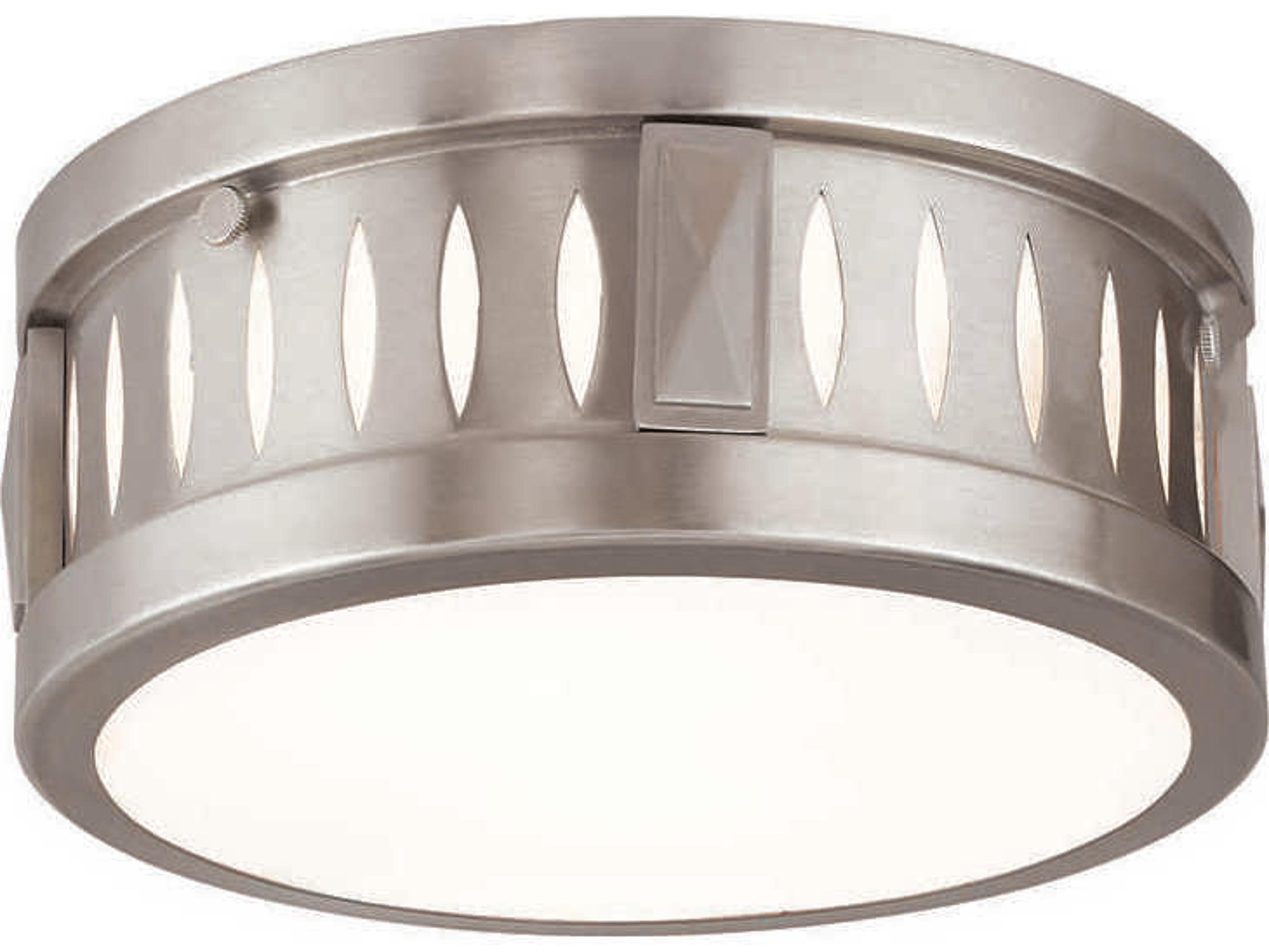 Livex Lighting Vista 2-Light Brushed Nickel Glass Drum Flush Mount