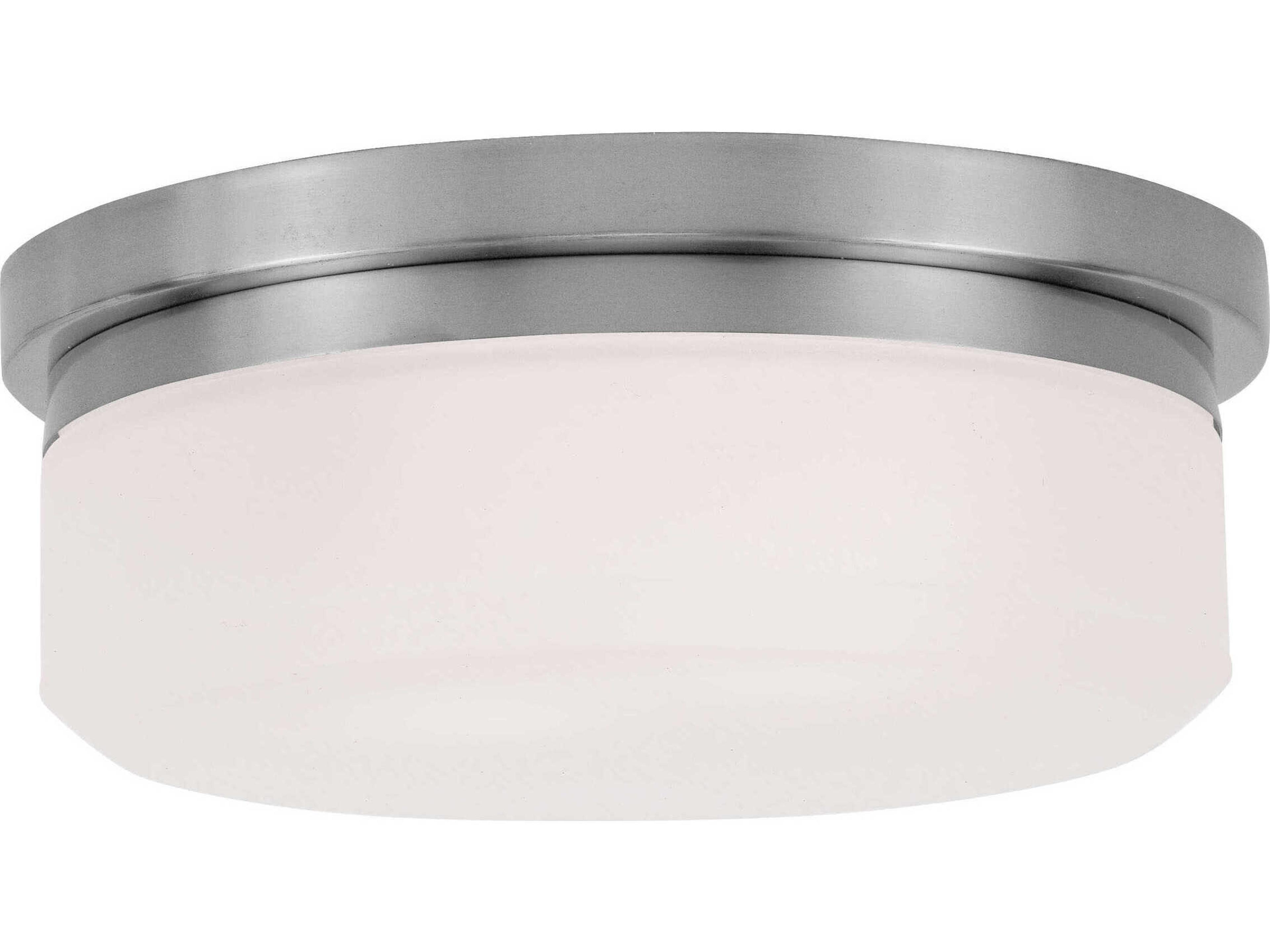 Livex Lighting Stratus 2-Light Brushed Nickel White Glass Drum Flush Mount