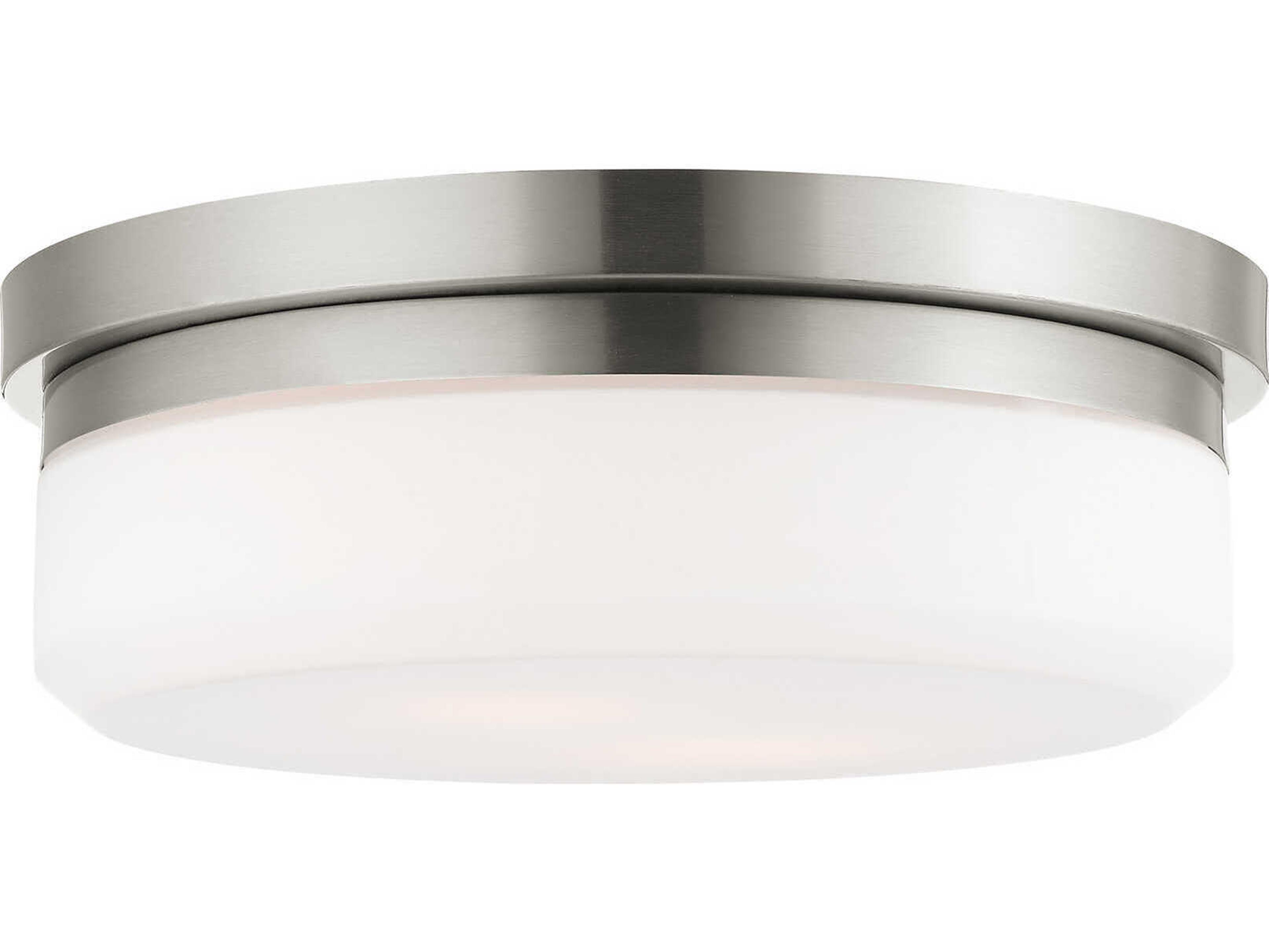 Livex Lighting Stratus 2-Light Brushed Nickel White Glass Drum Flush Mount