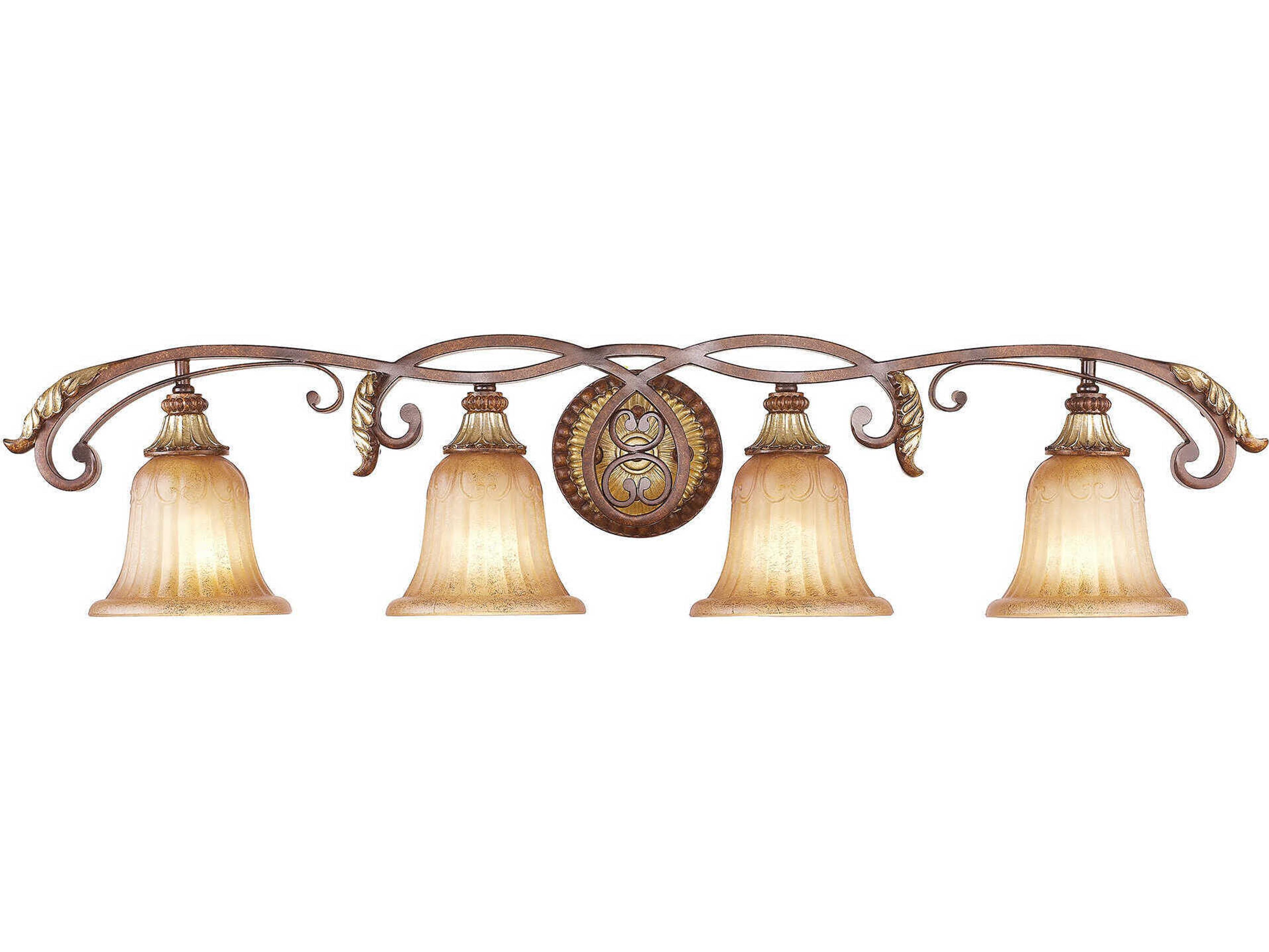 Livex Lighting Villa Verona 4-Light Bronze Aged Gold Leaf Glass Vanity Light
