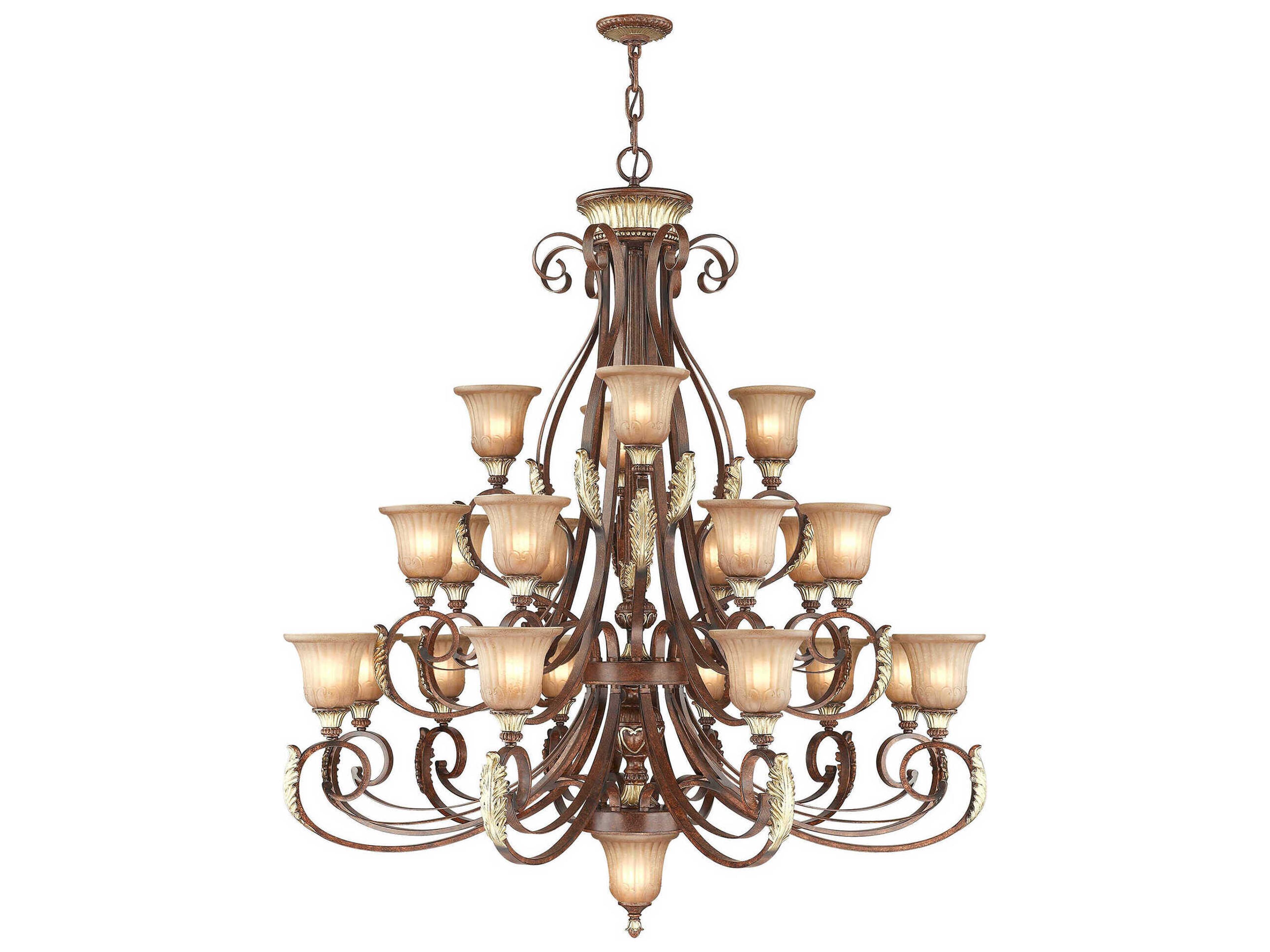 Livex Lighting Villa Verona 23-Light Bronze Aged Gold Leaf Glass Bell Tiered Chandelier
