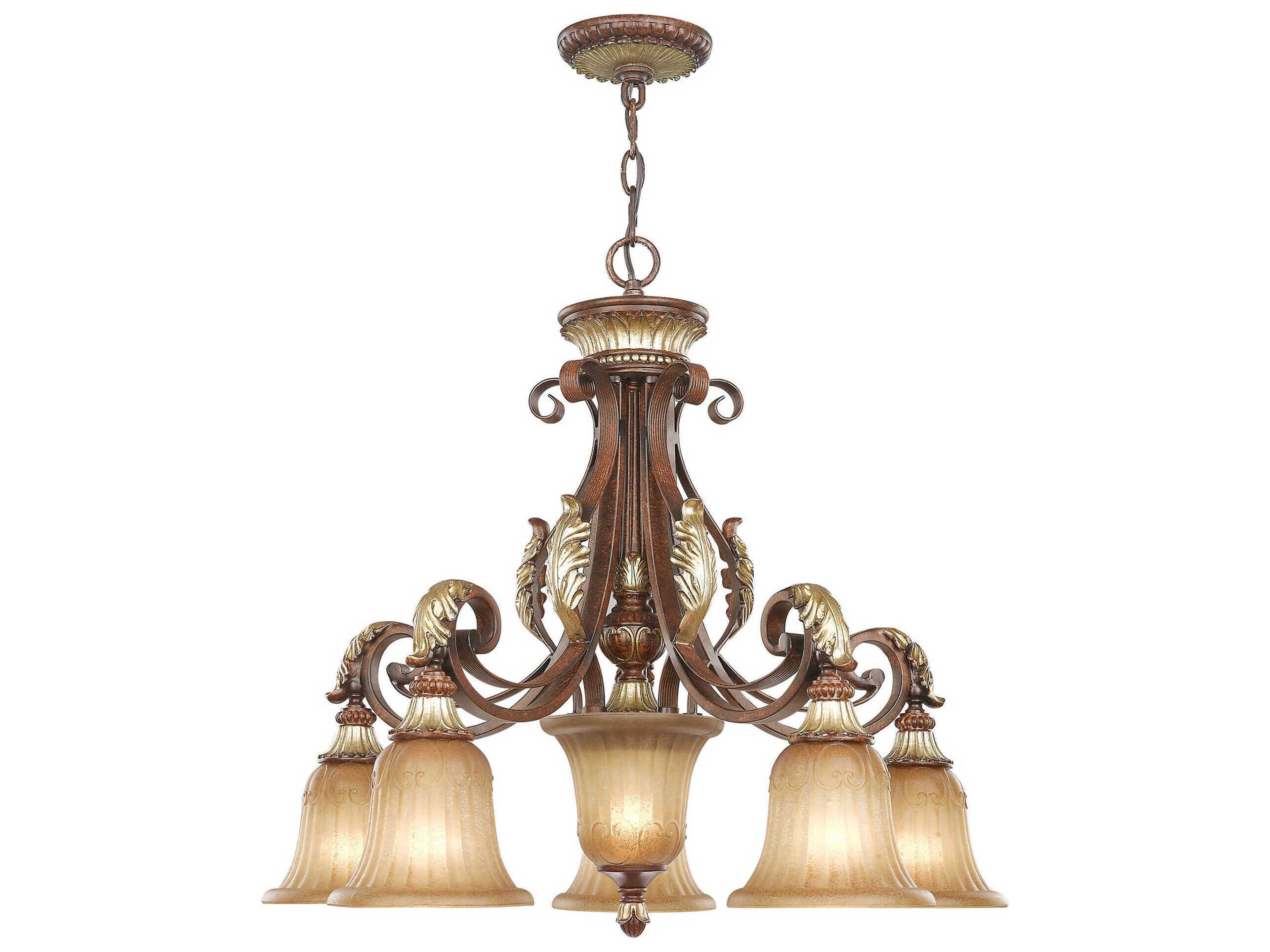 Livex Lighting Villa Verona 6-Light Bronze Aged Gold Leaf Glass Bell Chandelier