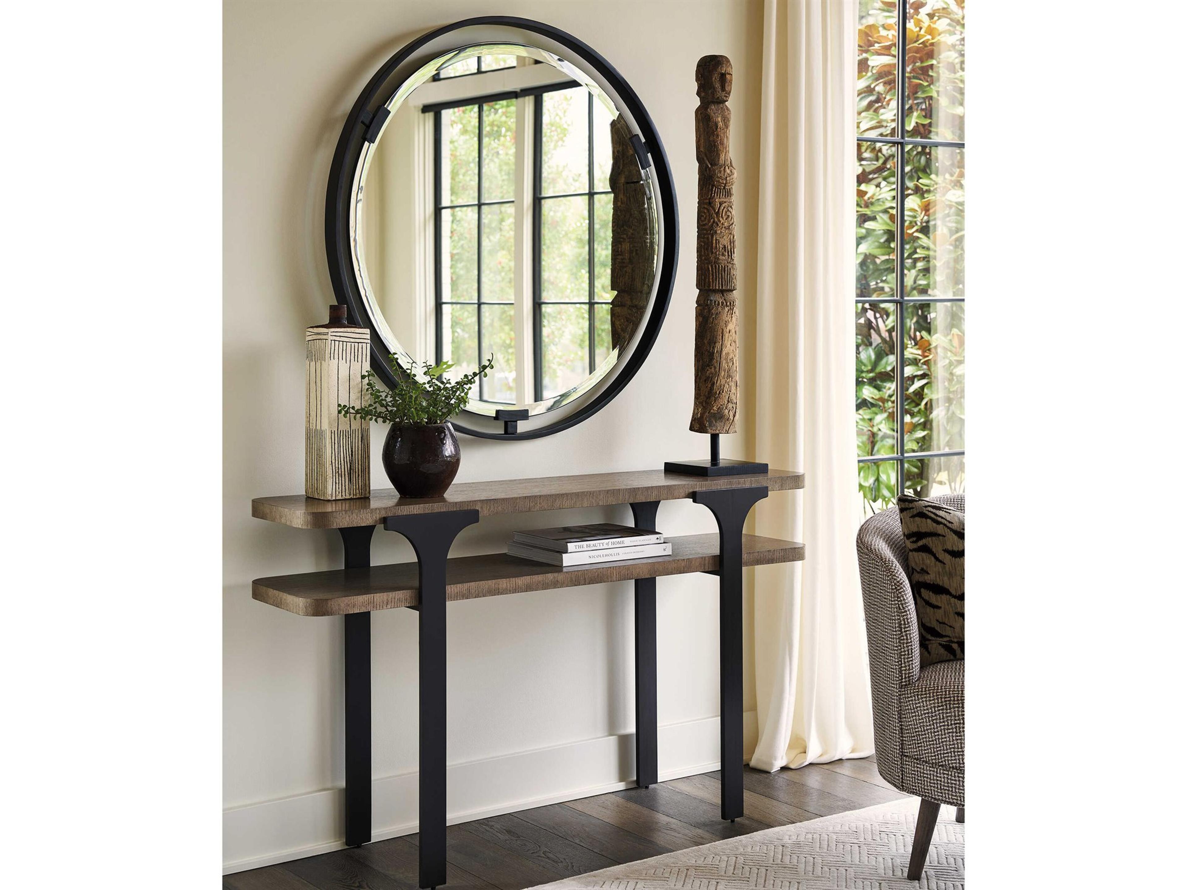 Lexington Zanzibar Rectangular Wood Console with Wall Mirror Set