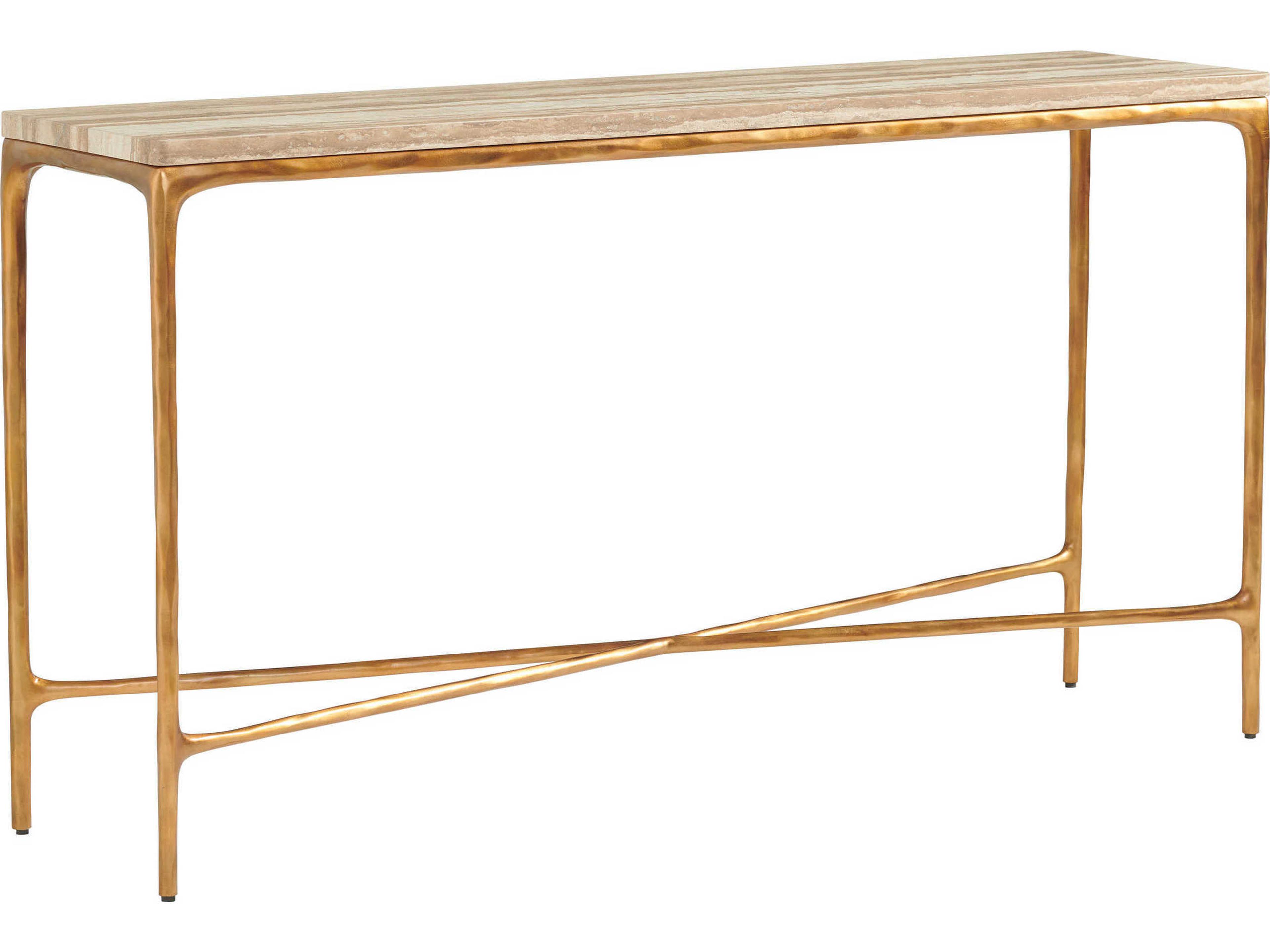 Lexington Silverado Rectangular Stone Brwon Travertine Brass Console Table