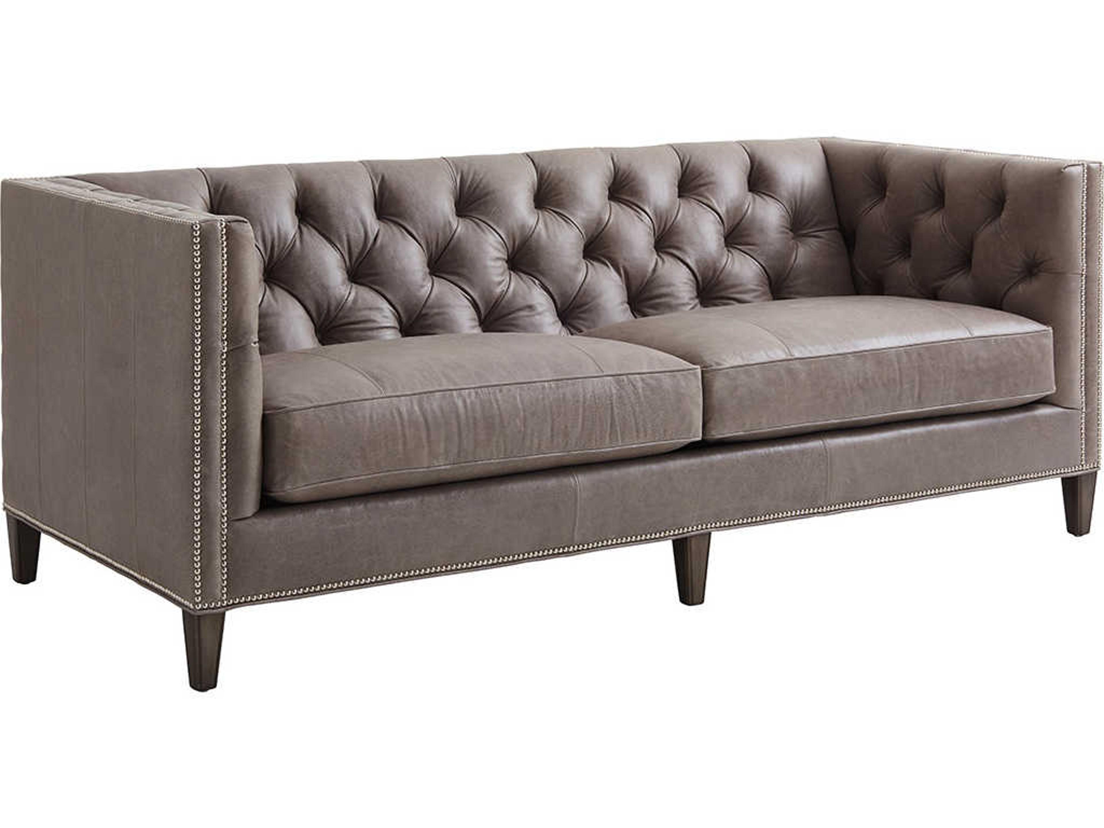 Lexington Ariana Misty Gray Brown Leather Sofa