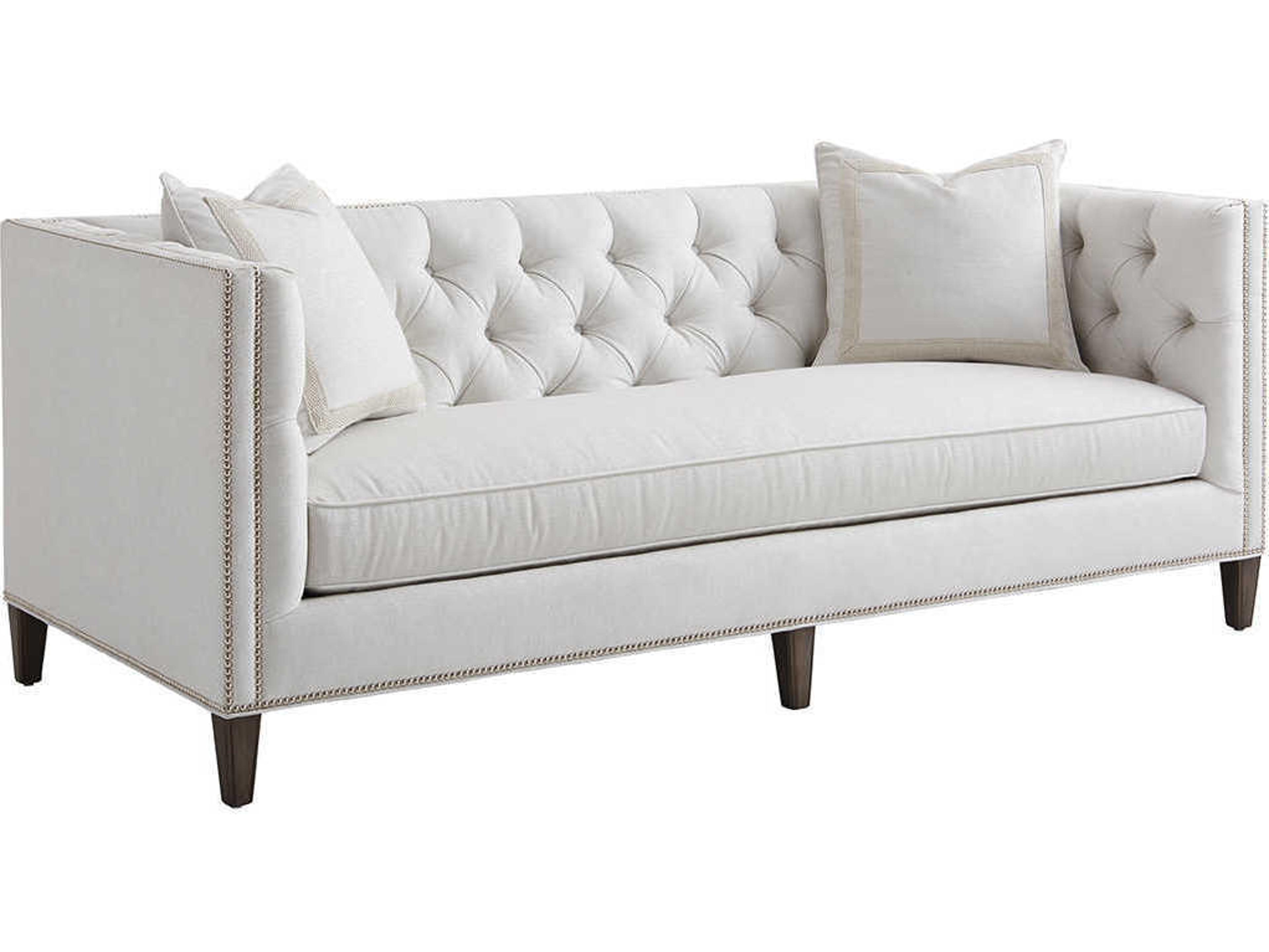 Lexington Ariana Tufted Misty Gray White Upholstered Sofa