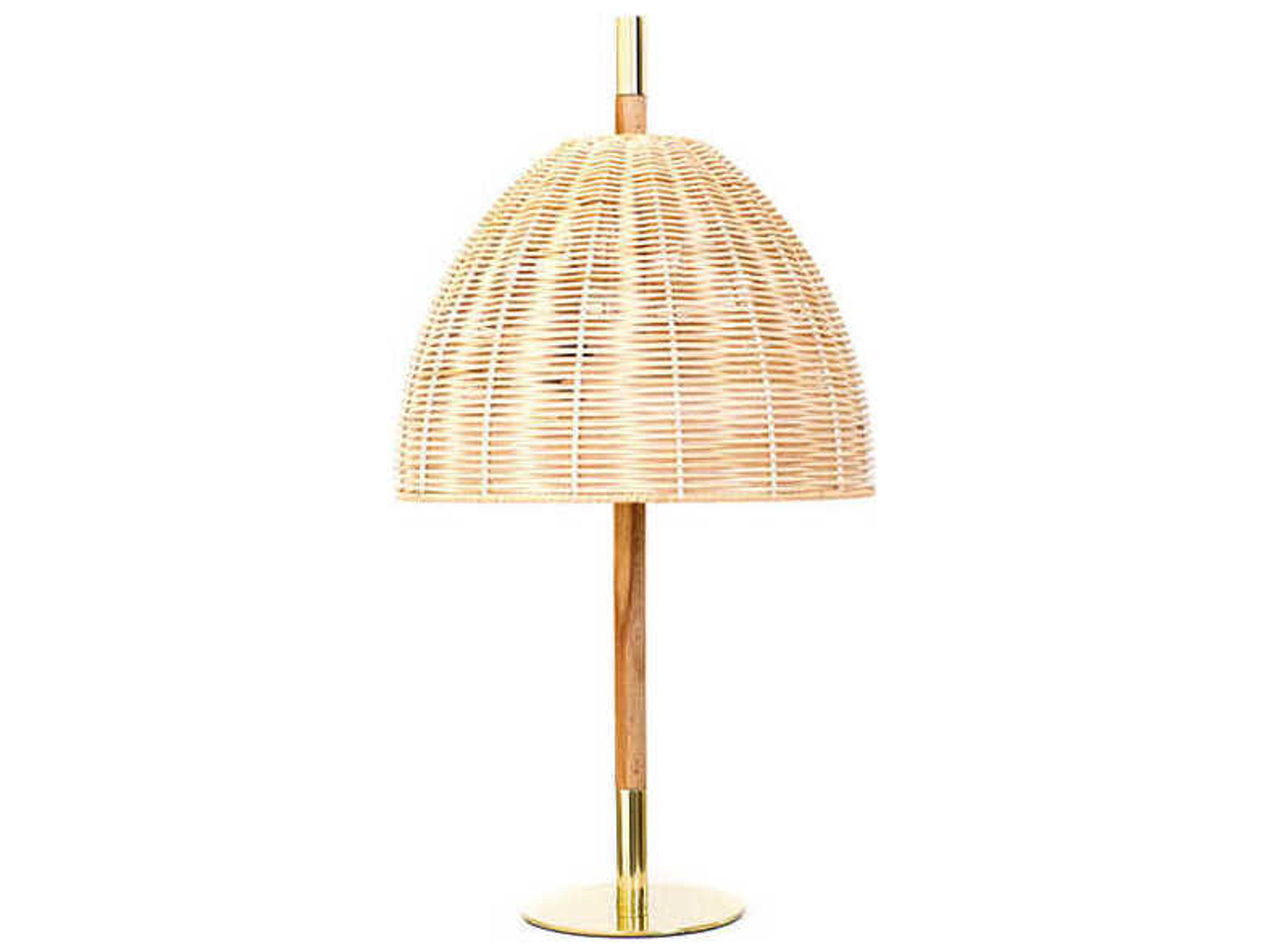 Luxcambra Ama Polished Brass Natural Wicker Gold Table Lamp