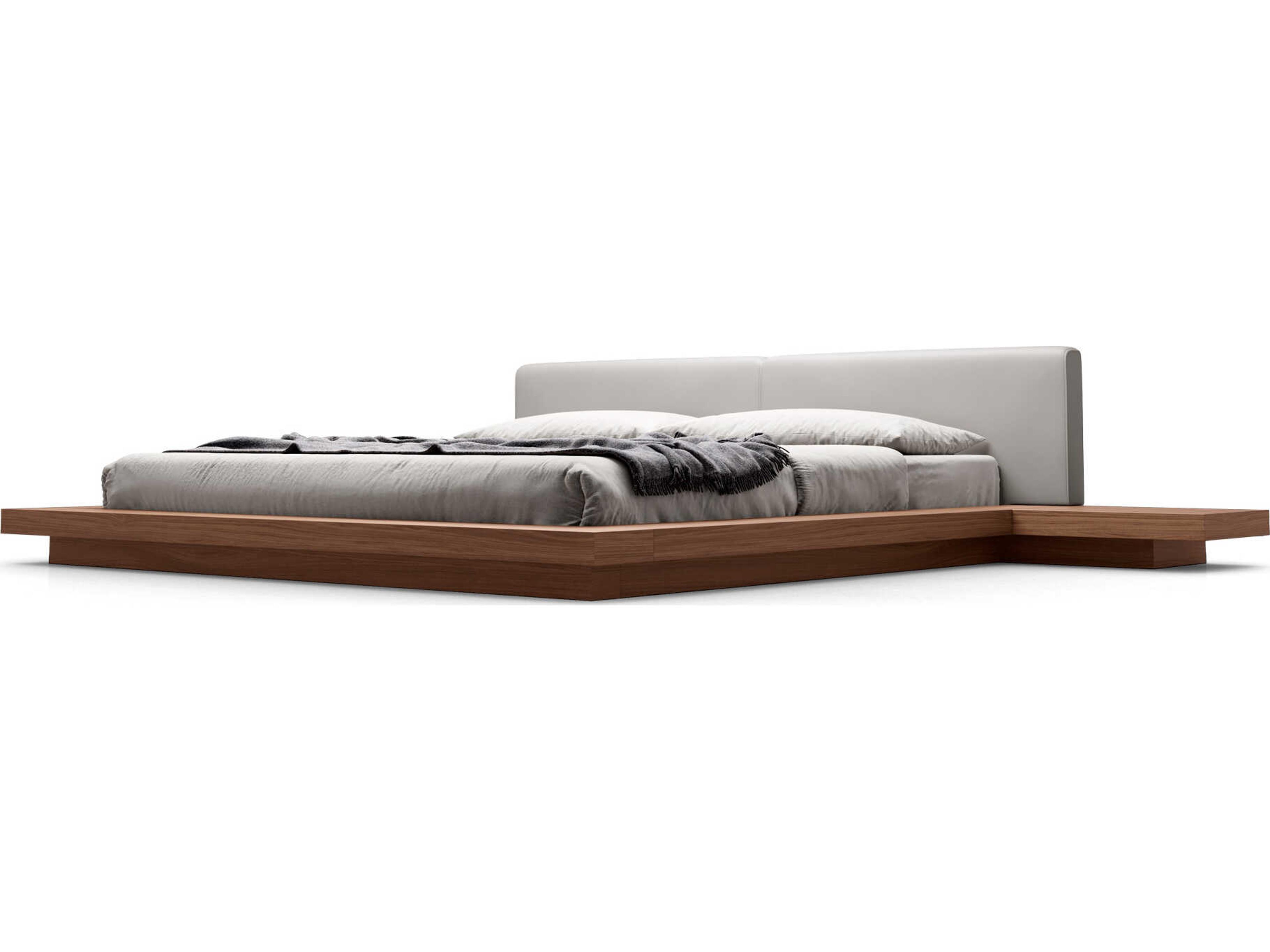 Luxcor Modluxe Akanji King Bed in Pearl Gray Eco Leather and Walnut