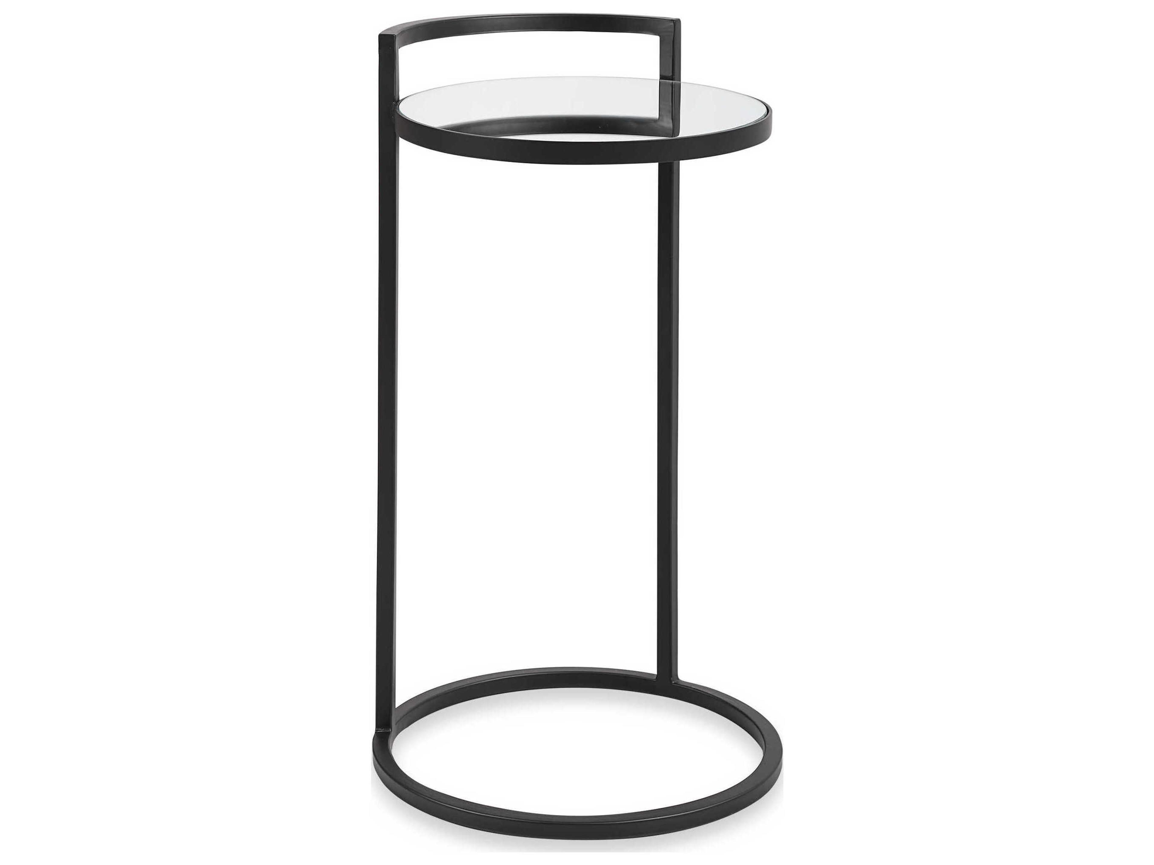 Luxecor Illumination Round Glass Matte Black End Table