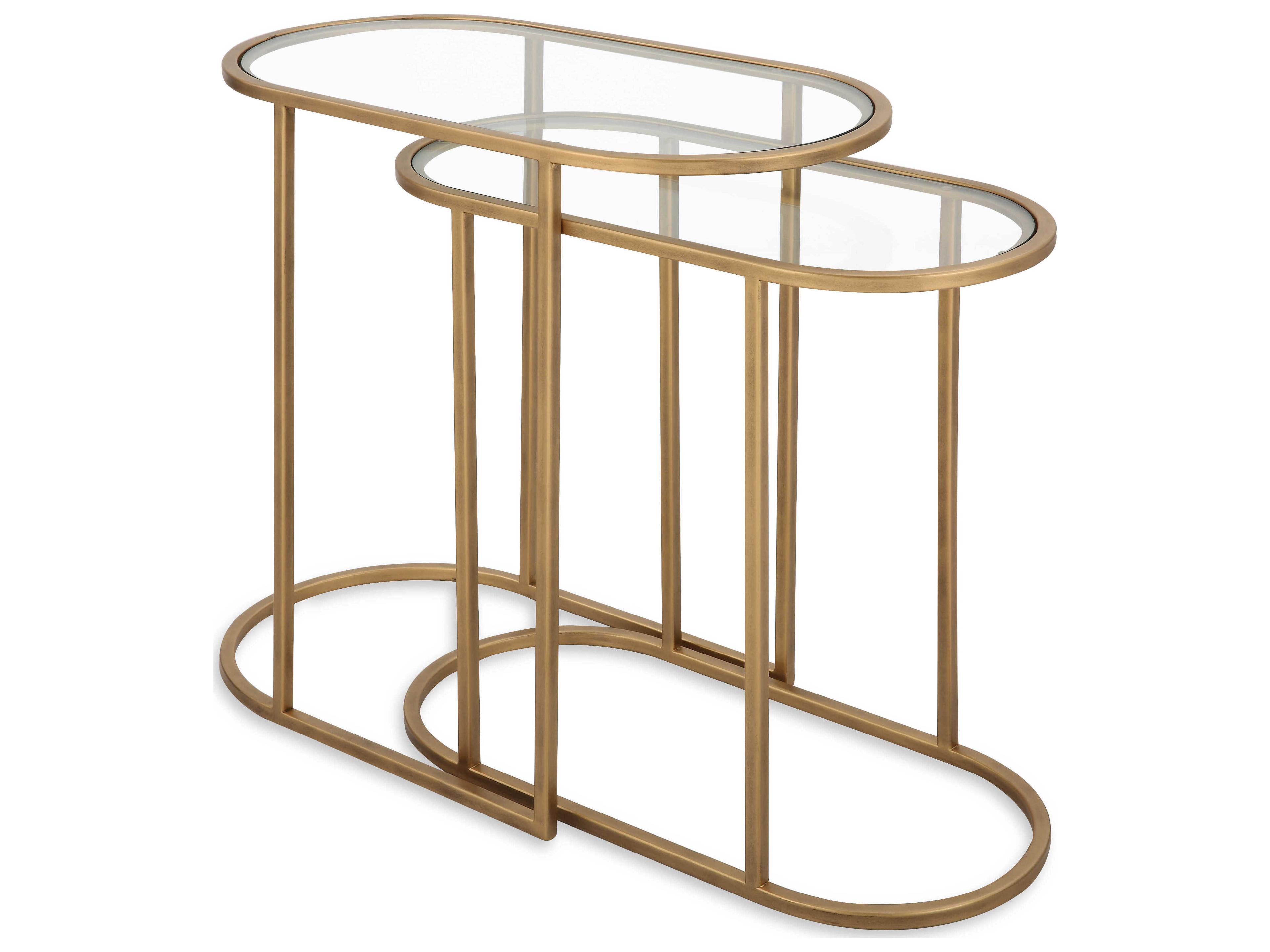 Luxecor Illumination Oval Glass Antique Brushed Brass End Table