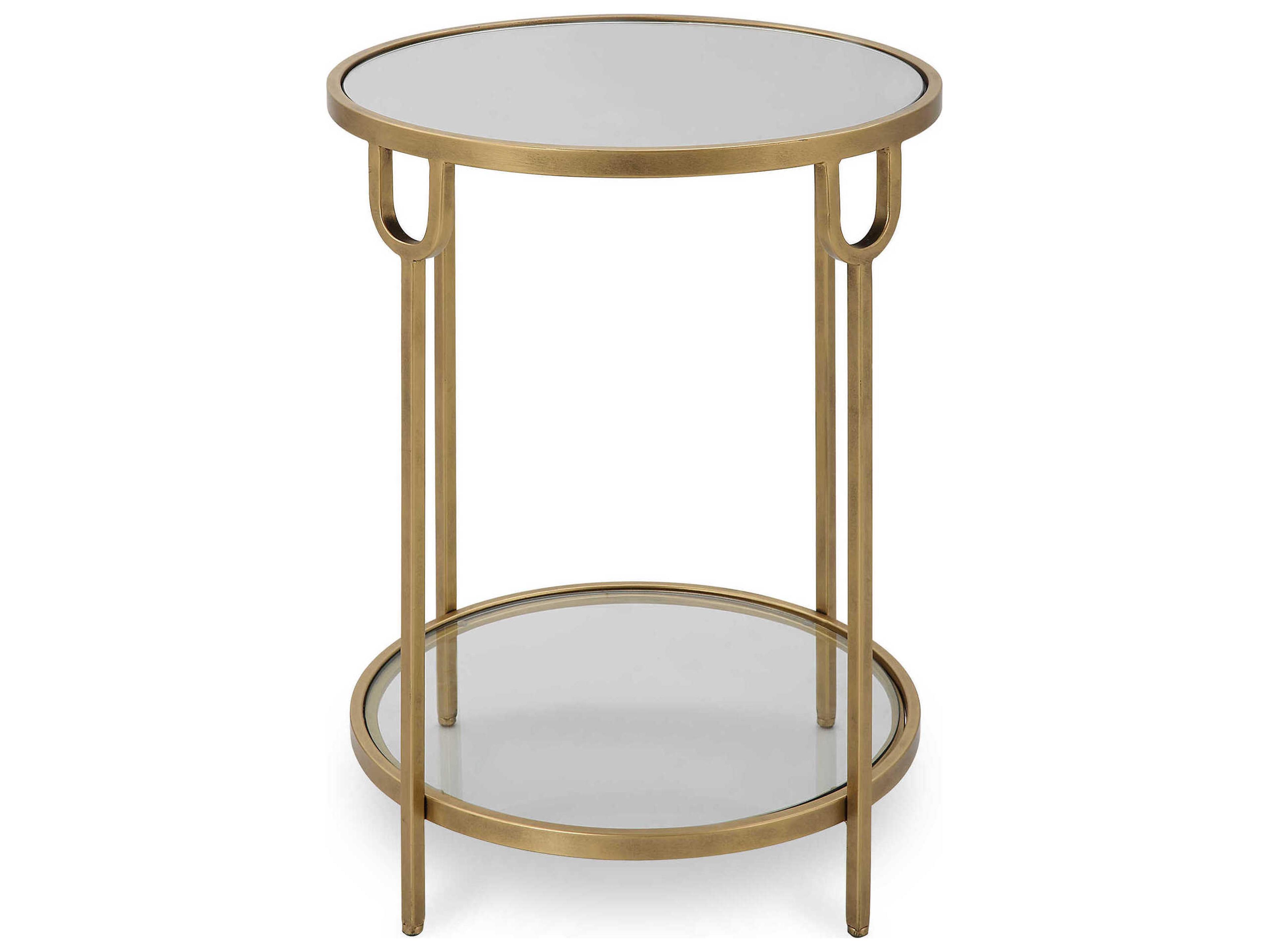 Luxecor Illumination Round Mirror Antique Gold End Table