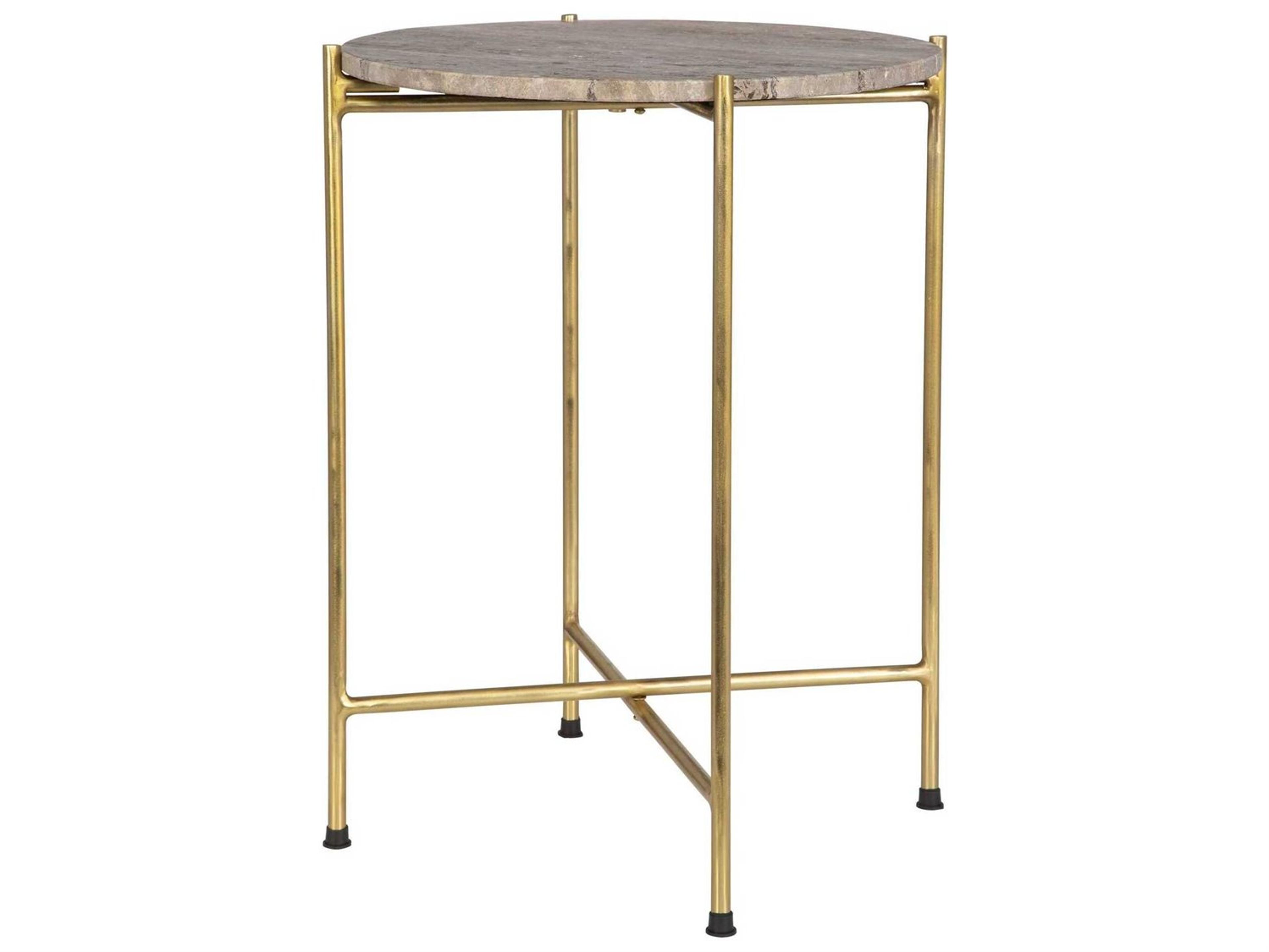 Luxecor Illumination Round Stone Gold End Table