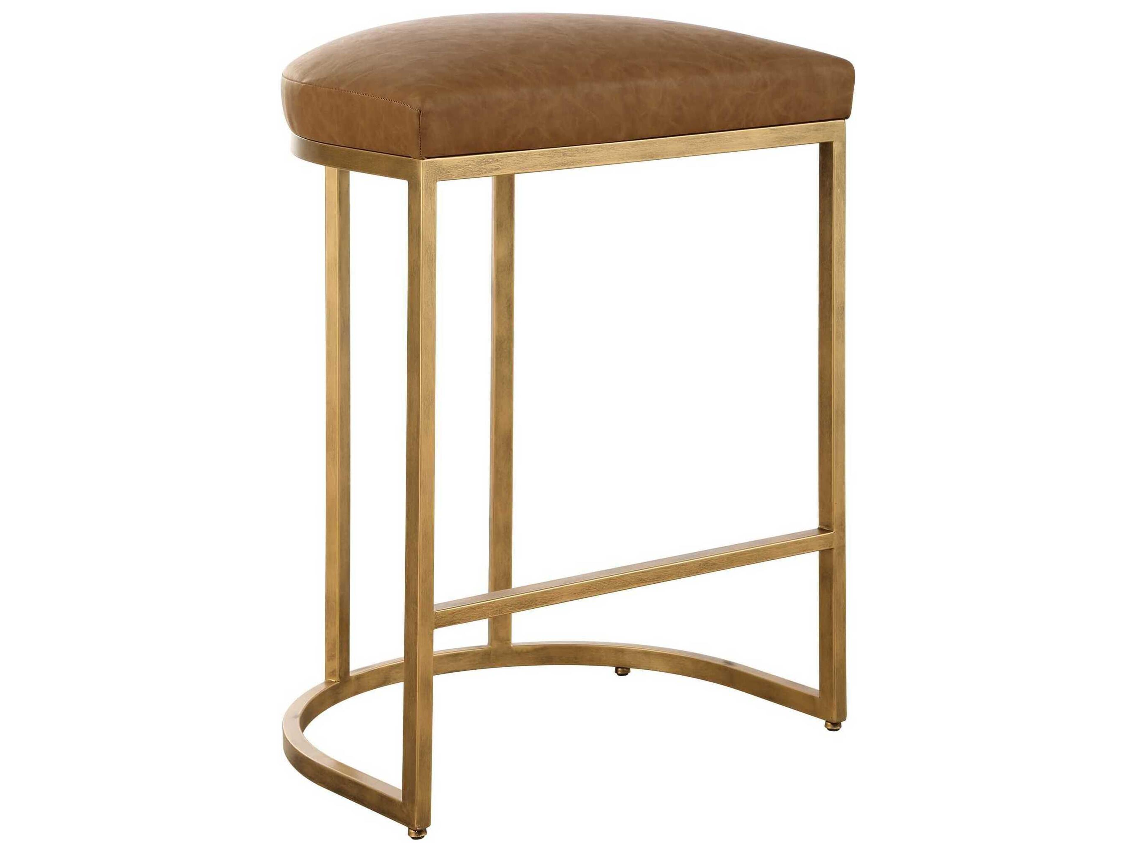 Luxecor Illumination Brushed Brass Camel Faux Leather Counter Stool
