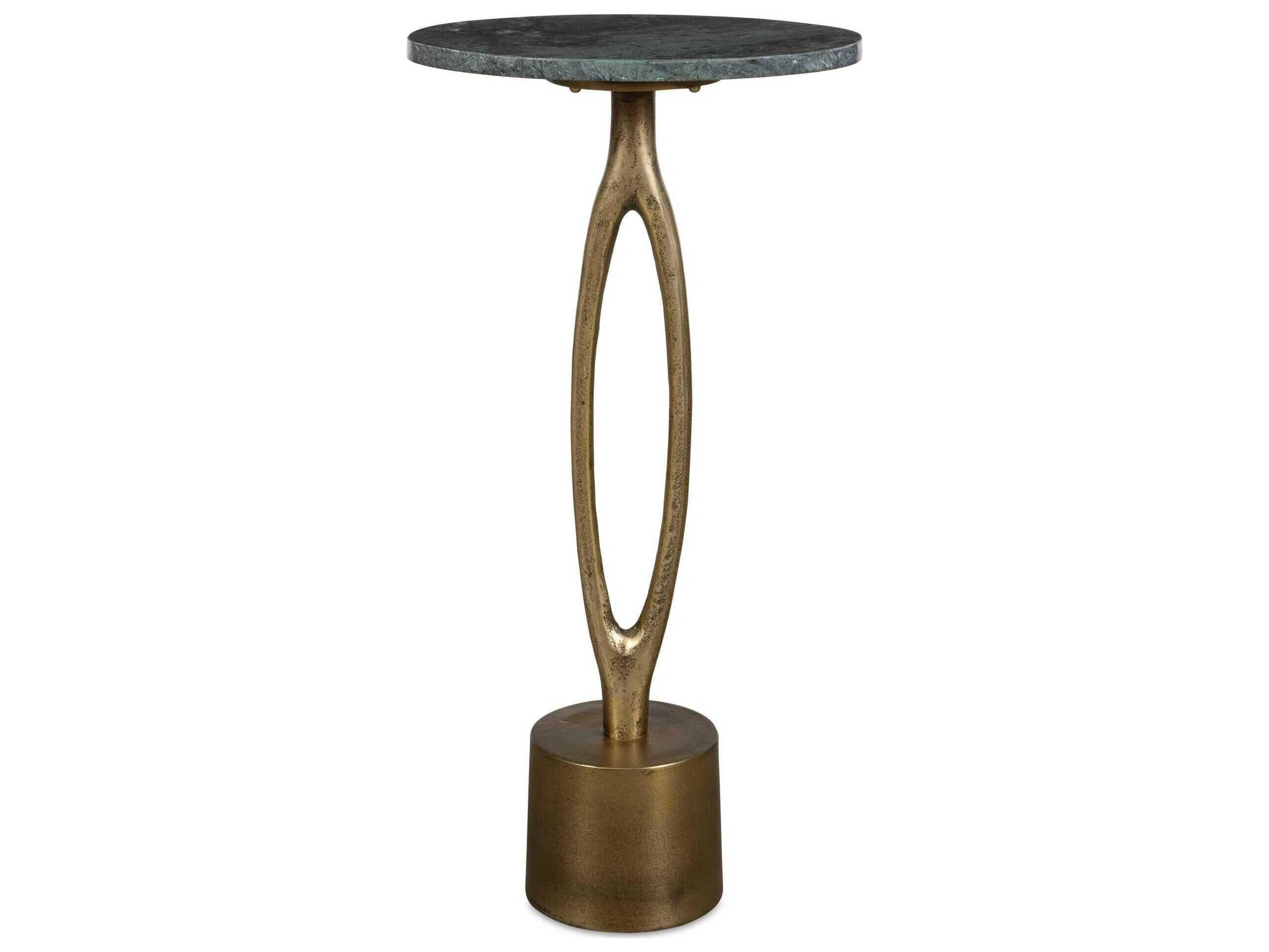 Luxecor Illumination Round Marble Antique Brass End Table