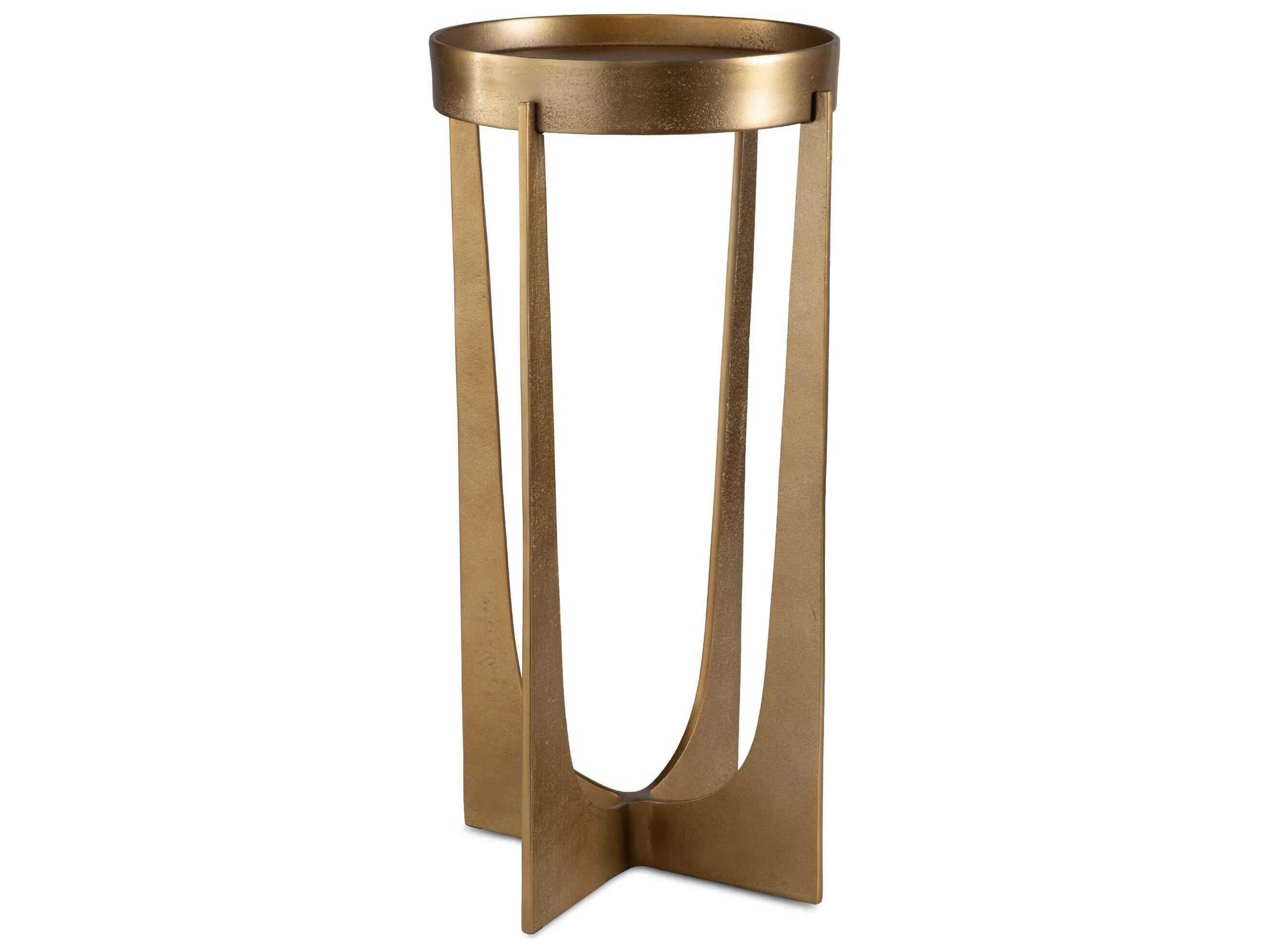 Luxecor Illumination Round Metal Raw Old Brass Antique End Table