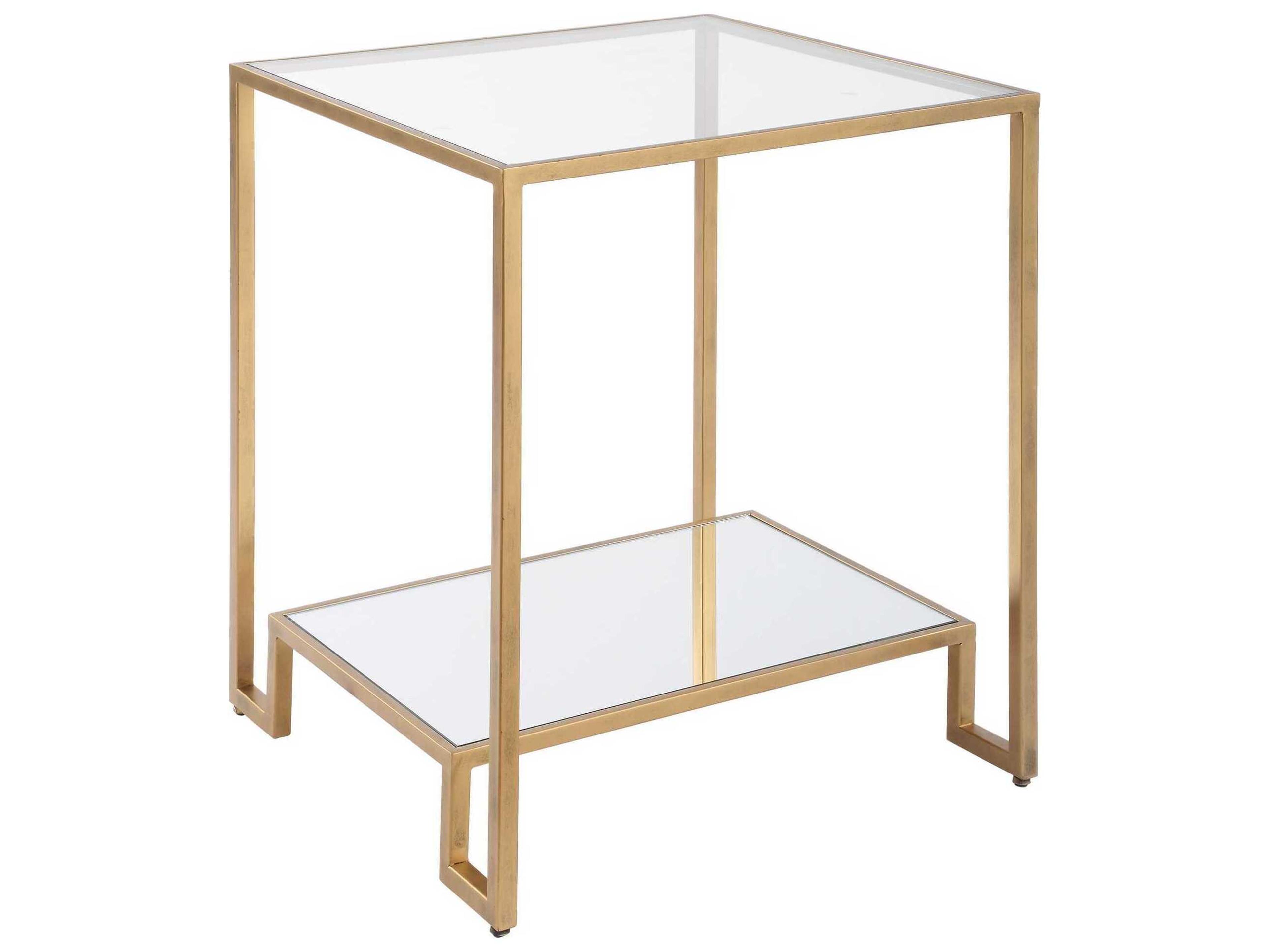 Luxecor Illumination Square Glass Antique Gold End Table