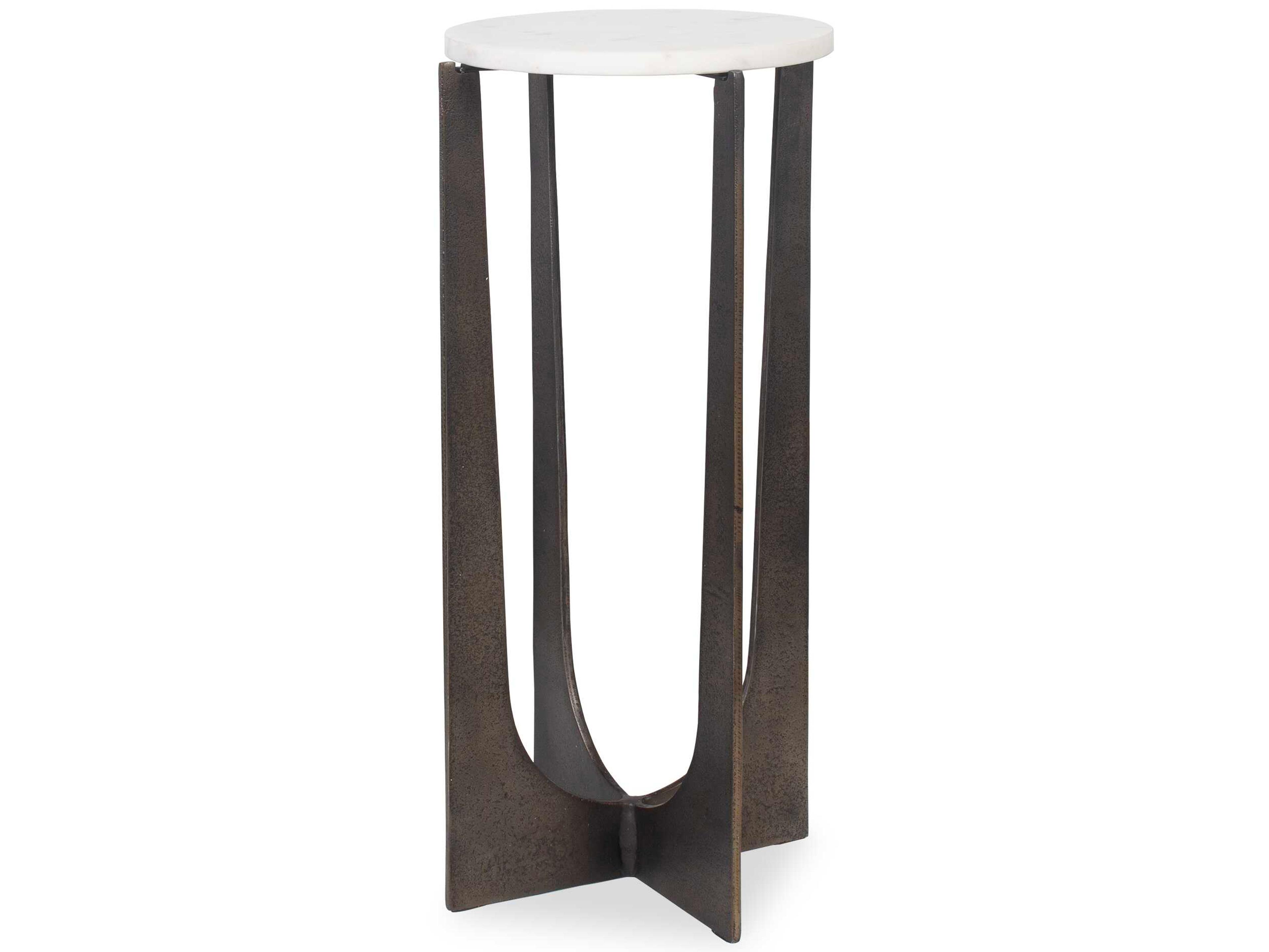 Luxecor Illumination Round Marble Brass Bronze White End Table