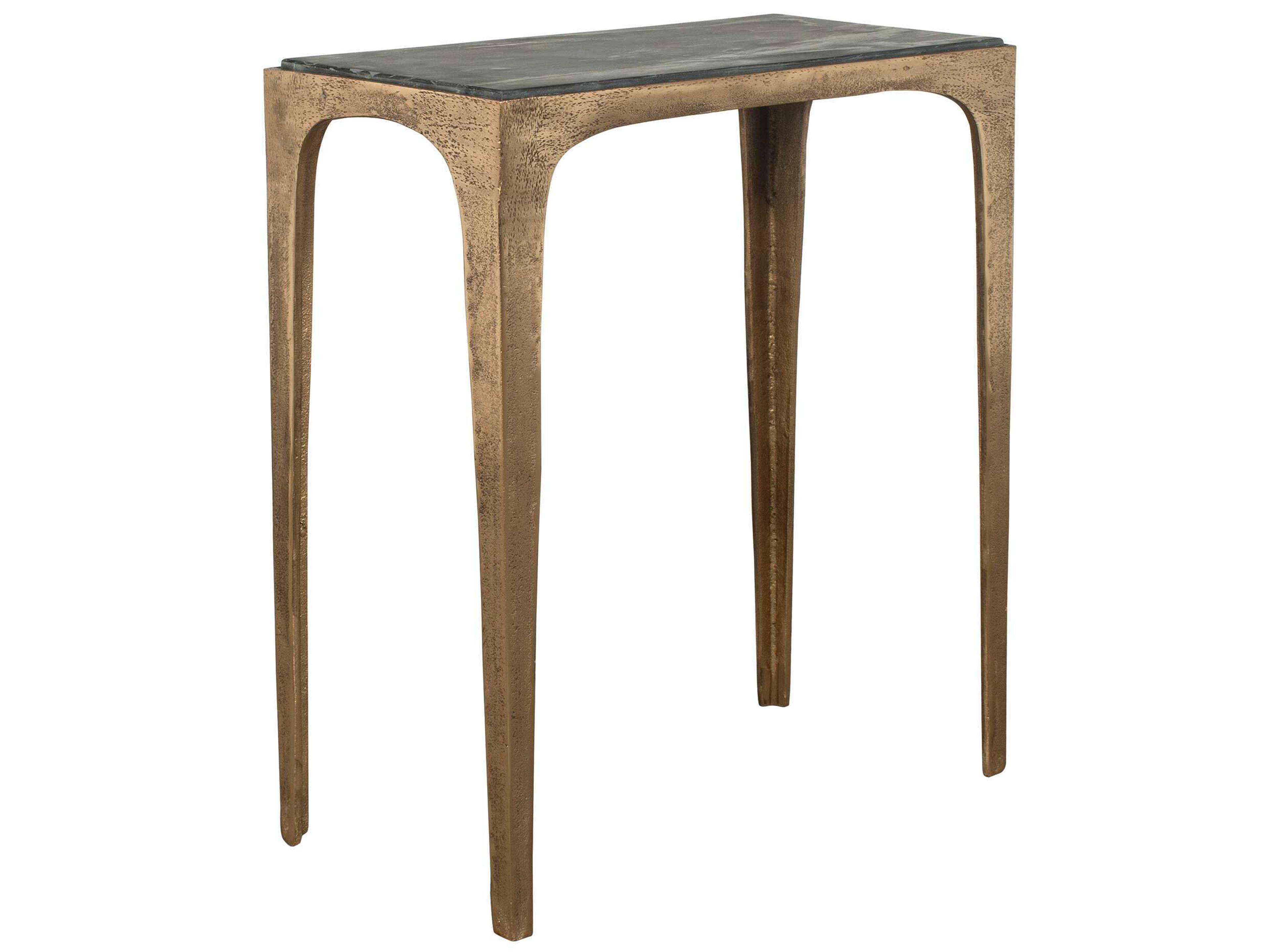 Luxecor Illumination Rectangular Marble Brass Antique Black End Table