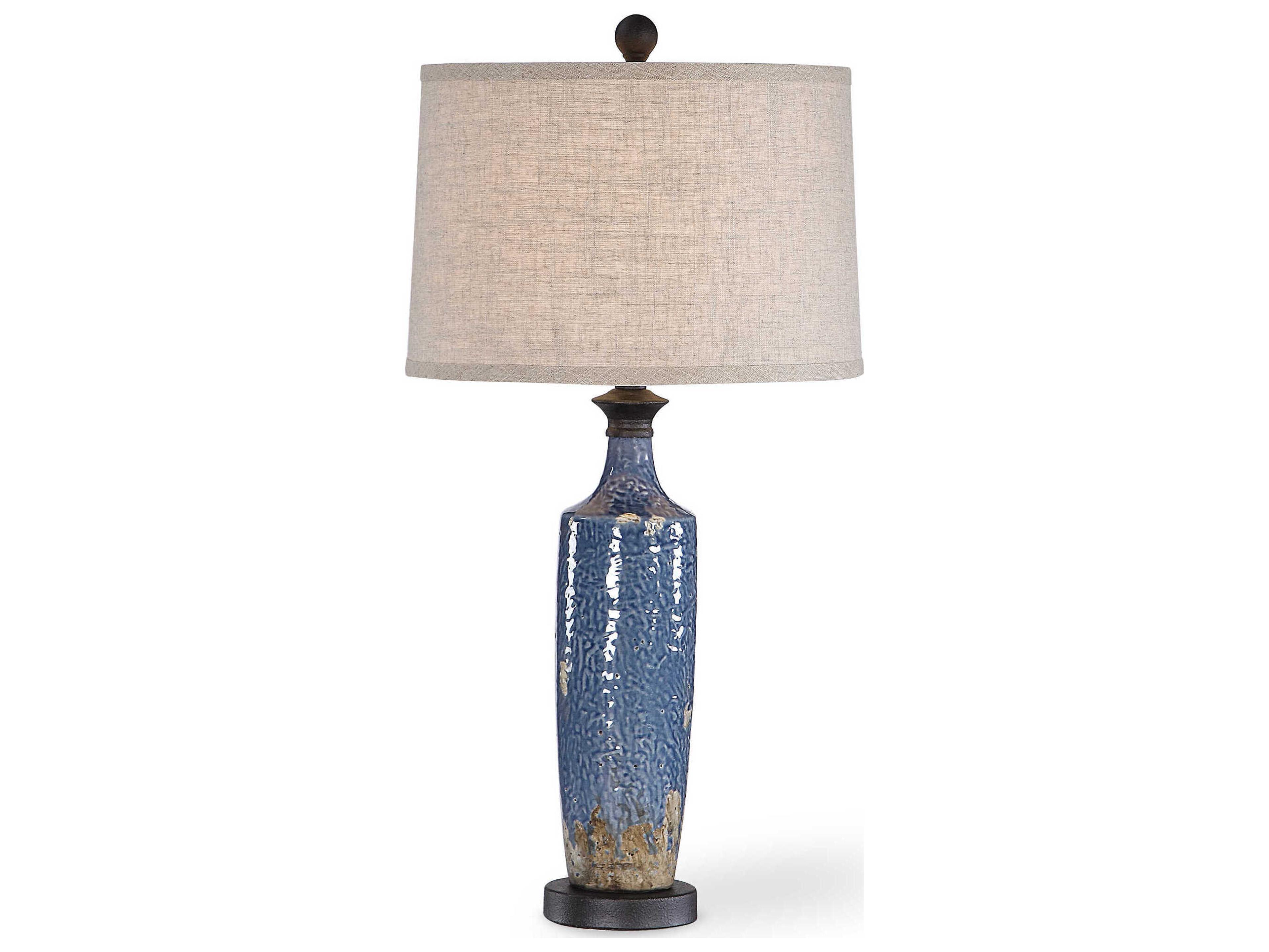 Luxecor Illumination Blue Bronze Round Hardback Self Trim T&b Buffet Lamp