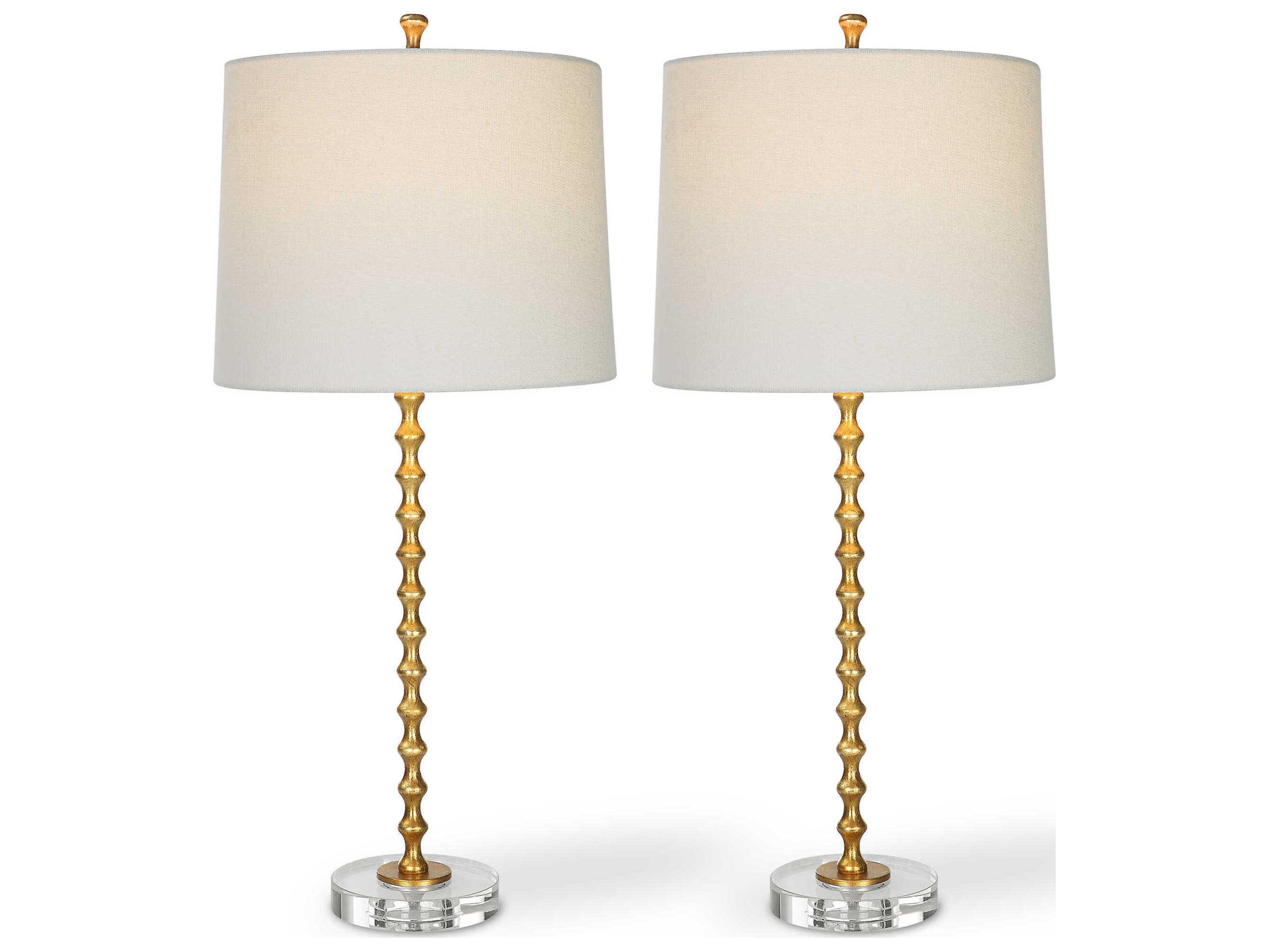 Luxecor Illumination Gold Leaf Slightly Tapered Hardback Rolled Edge Buffet Lamp Set of 2