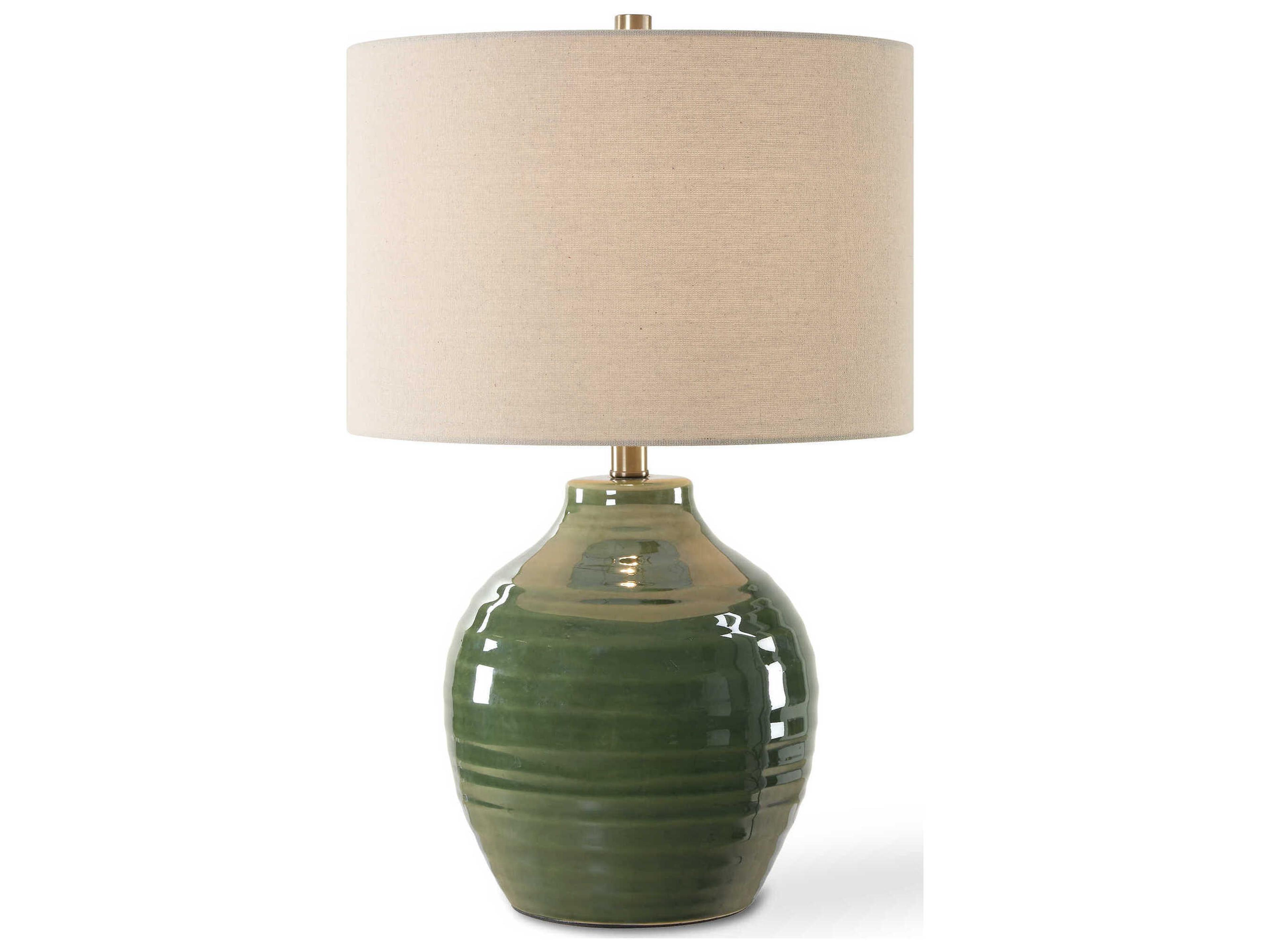 Luxecor Illumination Moss Green Round Hardback Shade Table Lamp
