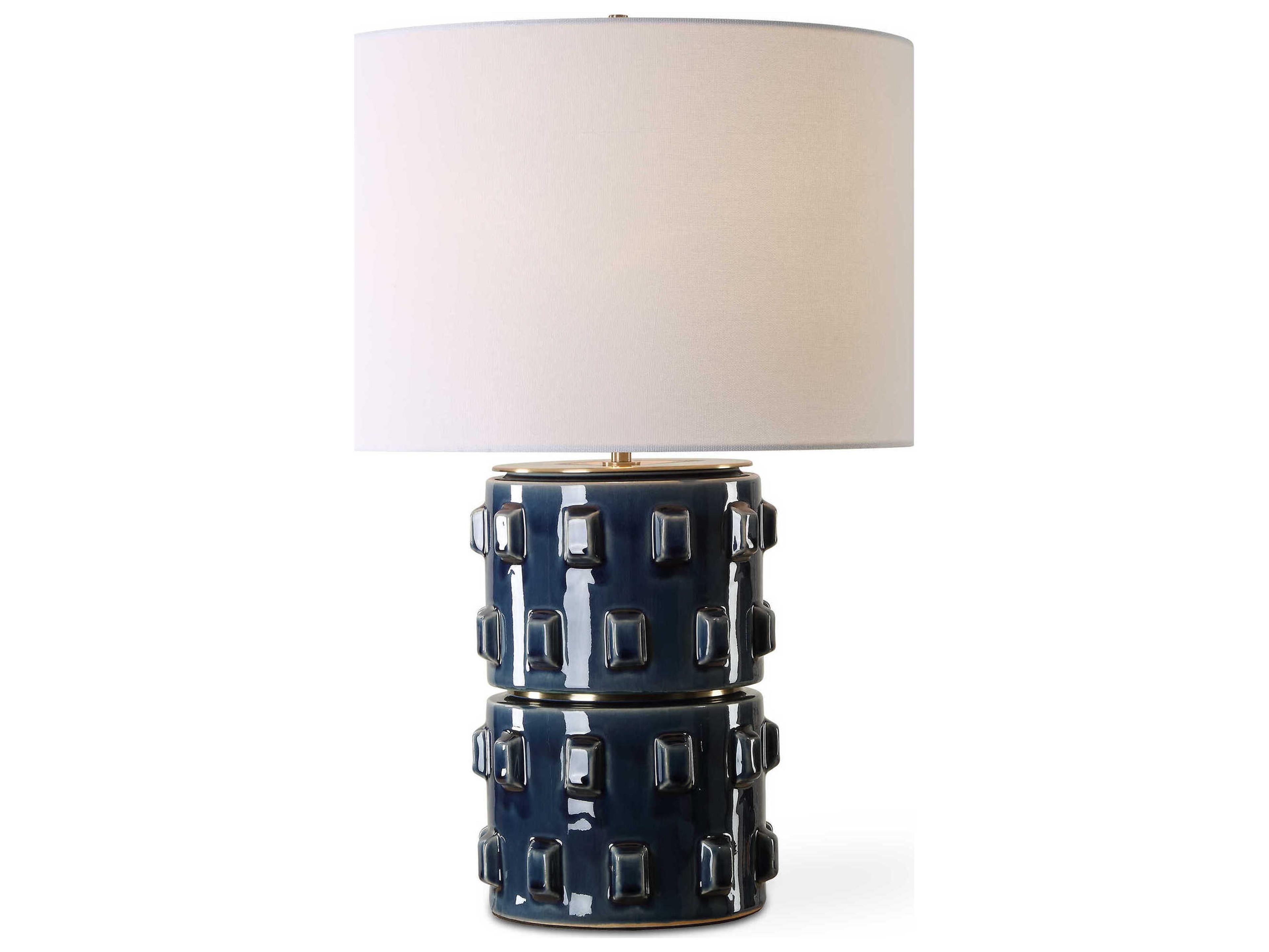 Luxecor Illumination Blue Round Hardback Shade Table Lamp