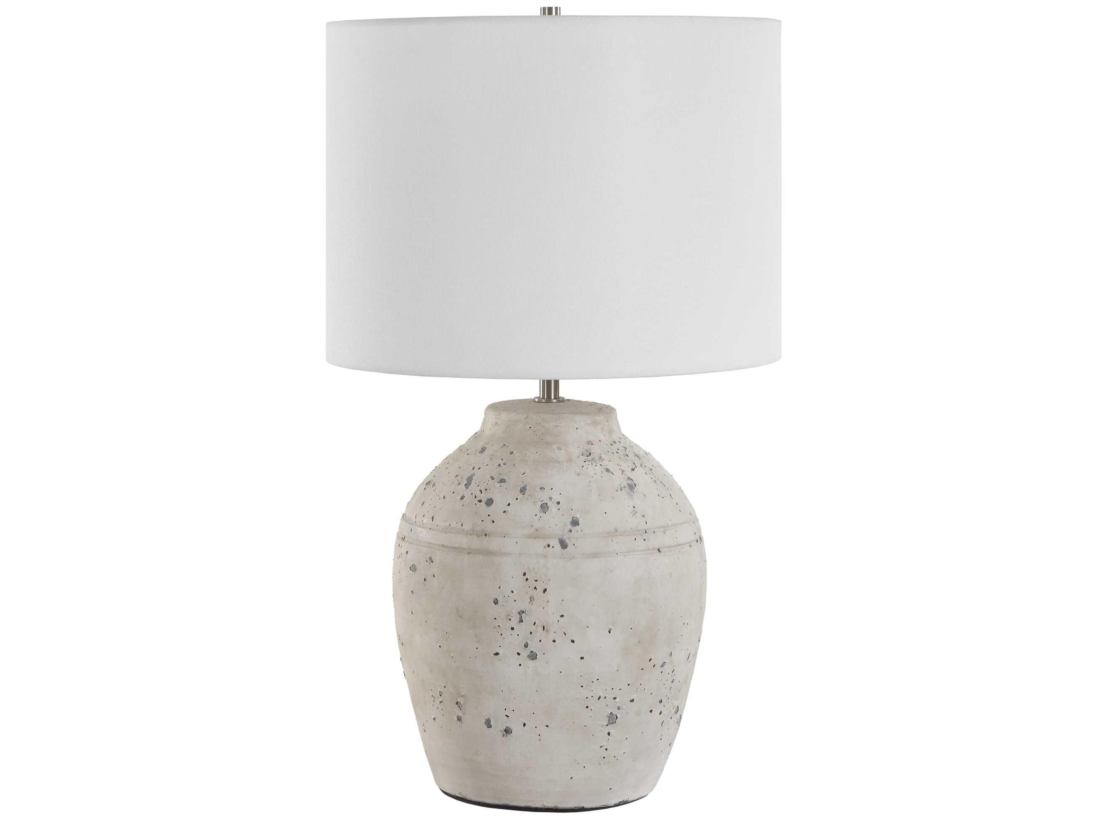 Luxecor Illumination White Brushed Nickel Round Hardback Table Lamp
