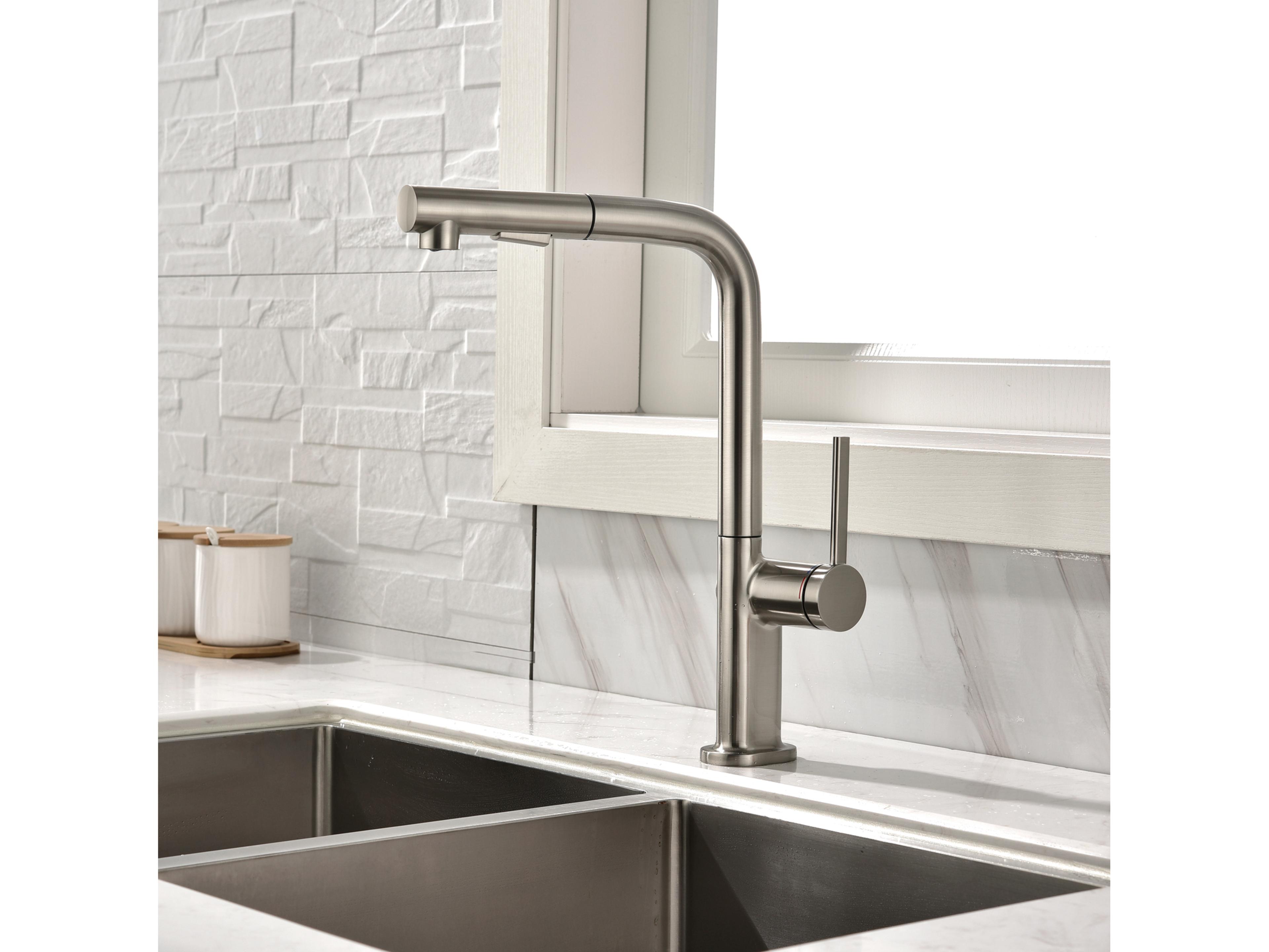 Meraviglia Modern Kitchen Faucet with 2 Jets  Brushed Nickel