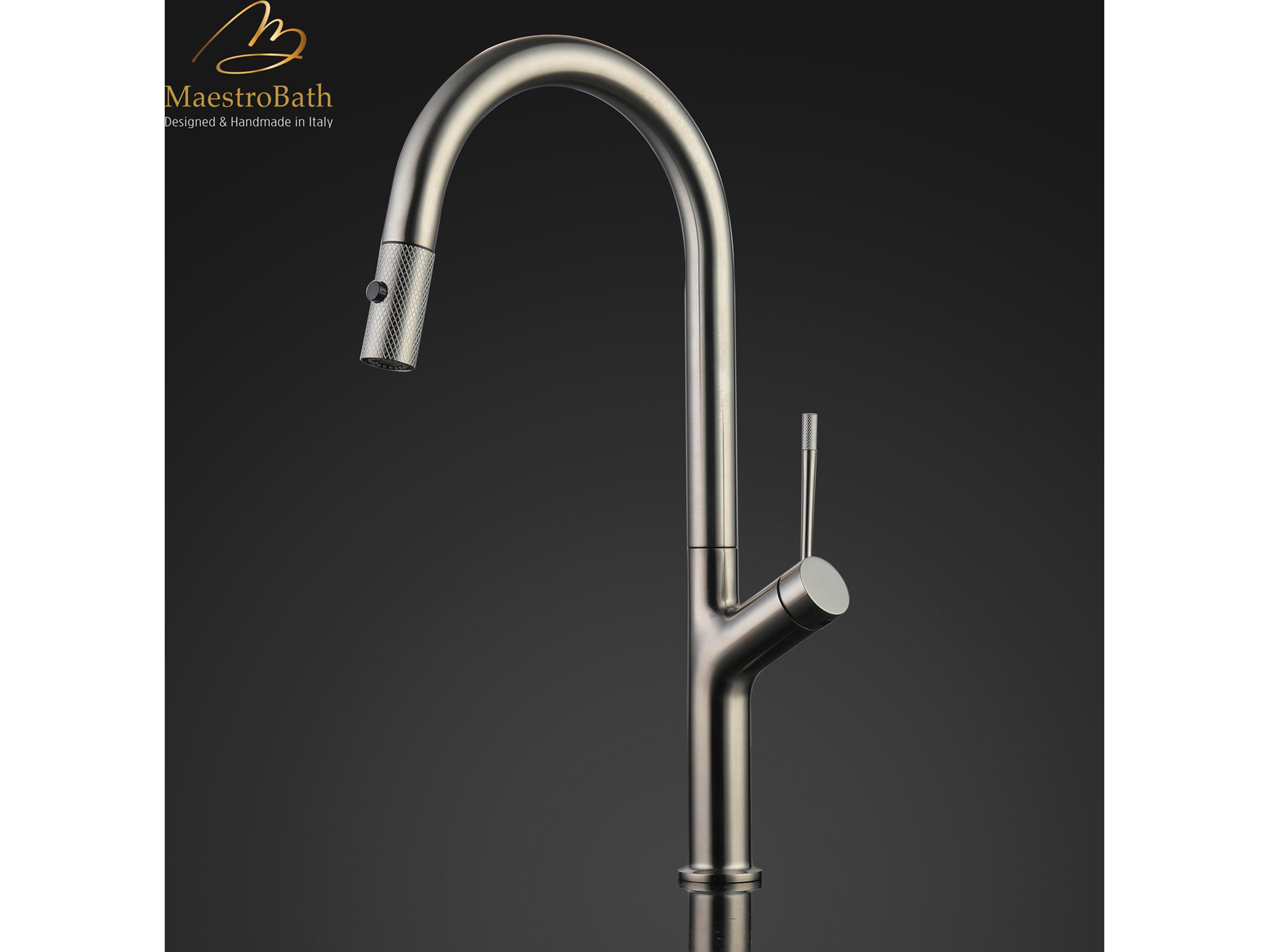 Eclissia Modern Kitchen Faucet with 2 Jets  Brushed Nickel