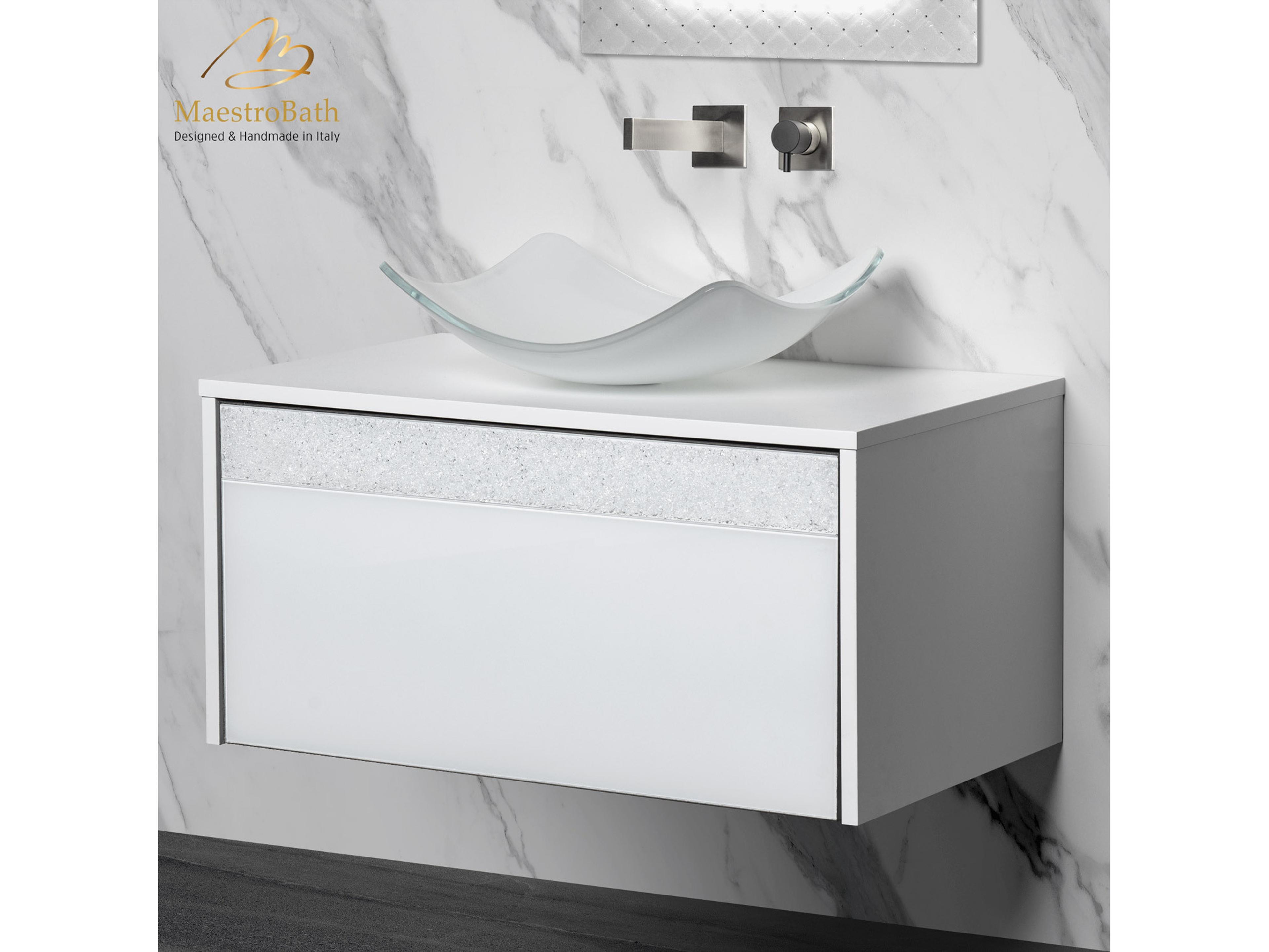 Maestro BathSerafina Modern Single Vanity 32"  Durable Wood And Murano Crystals  White