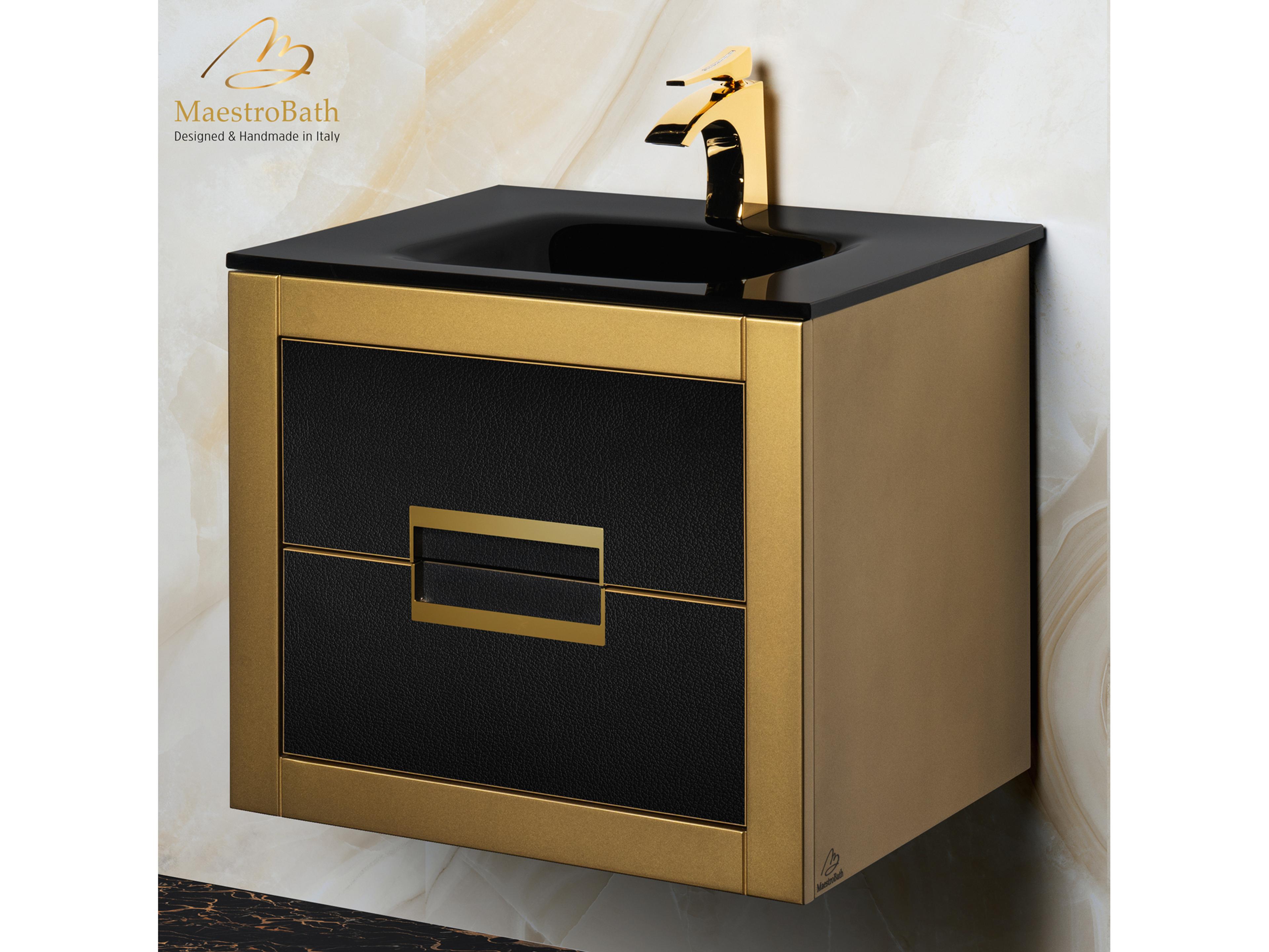Maestro BathIncantesimo 24" Modern Bathroom Vanity  Gold And Black  Wall-Mounted  Glass Top: Integrated