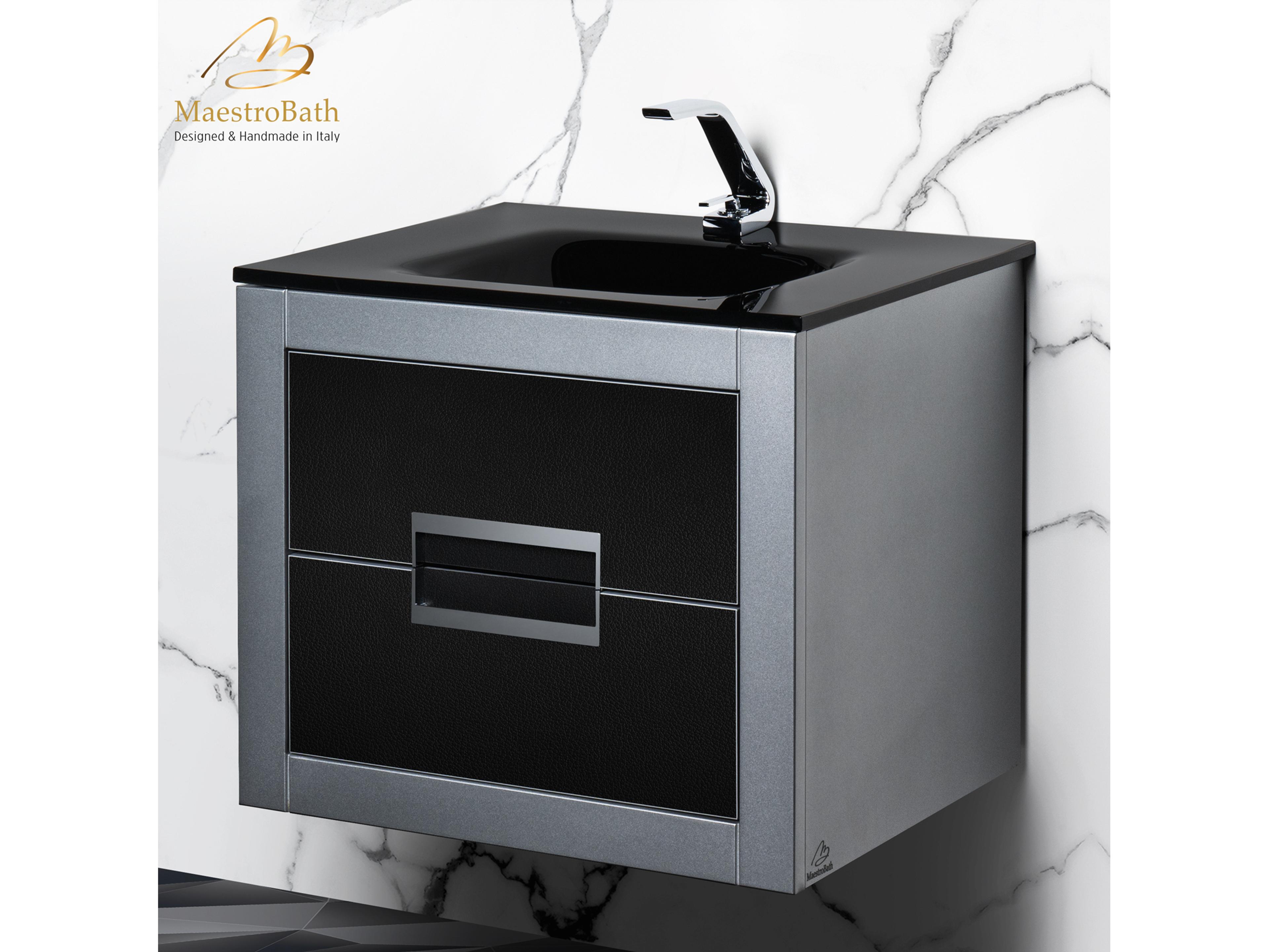 Maestro BathIncantesimo 24" Modern Bathroom Vanity  Silver And Black  Wall-Mounted  Glass Top: Integrated