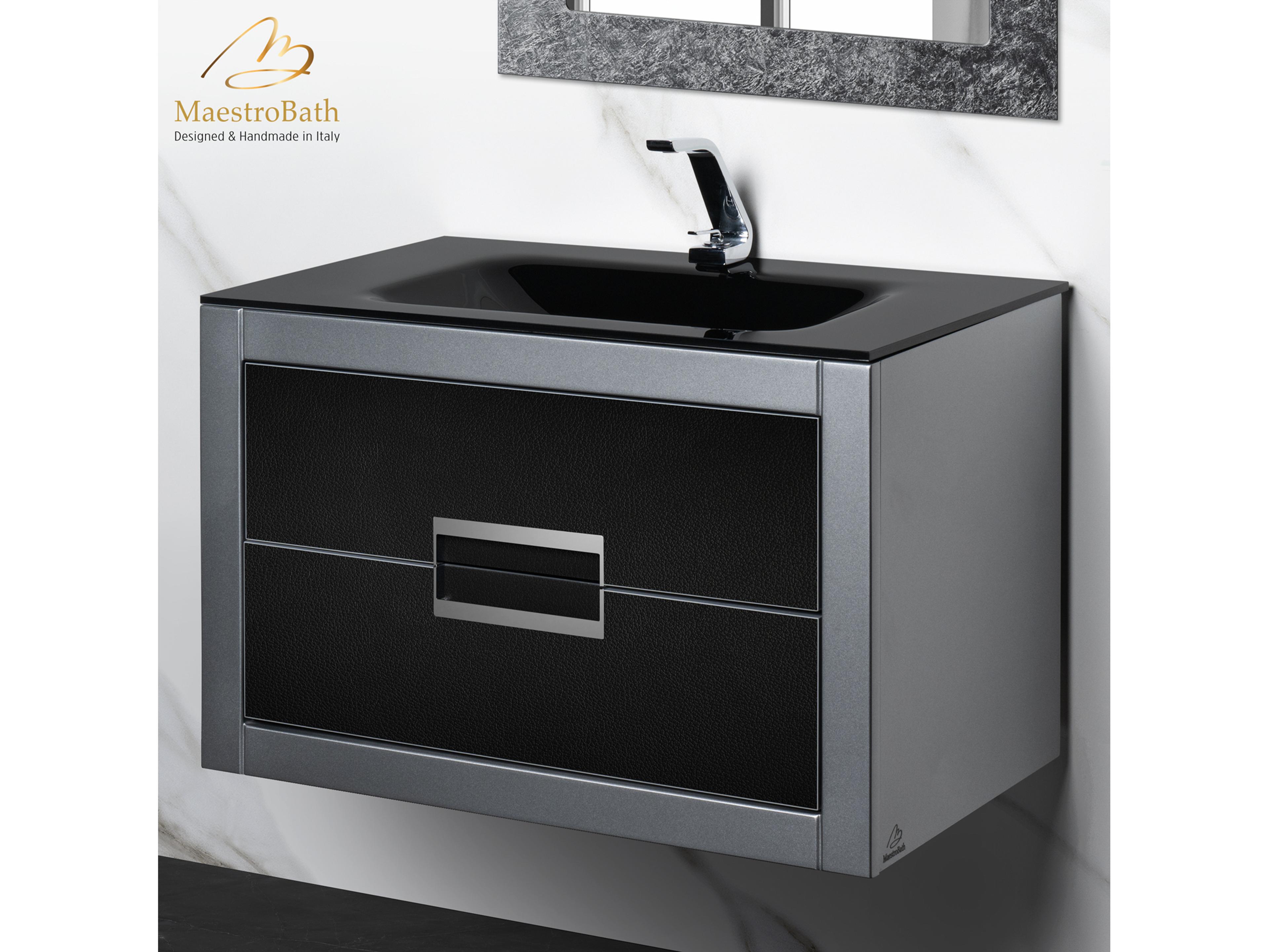 Maestro BathIncantesimo 32" Modern Bathroom Vanity  Silver And Black  Wall-Mounted  Glass Top: Integrated