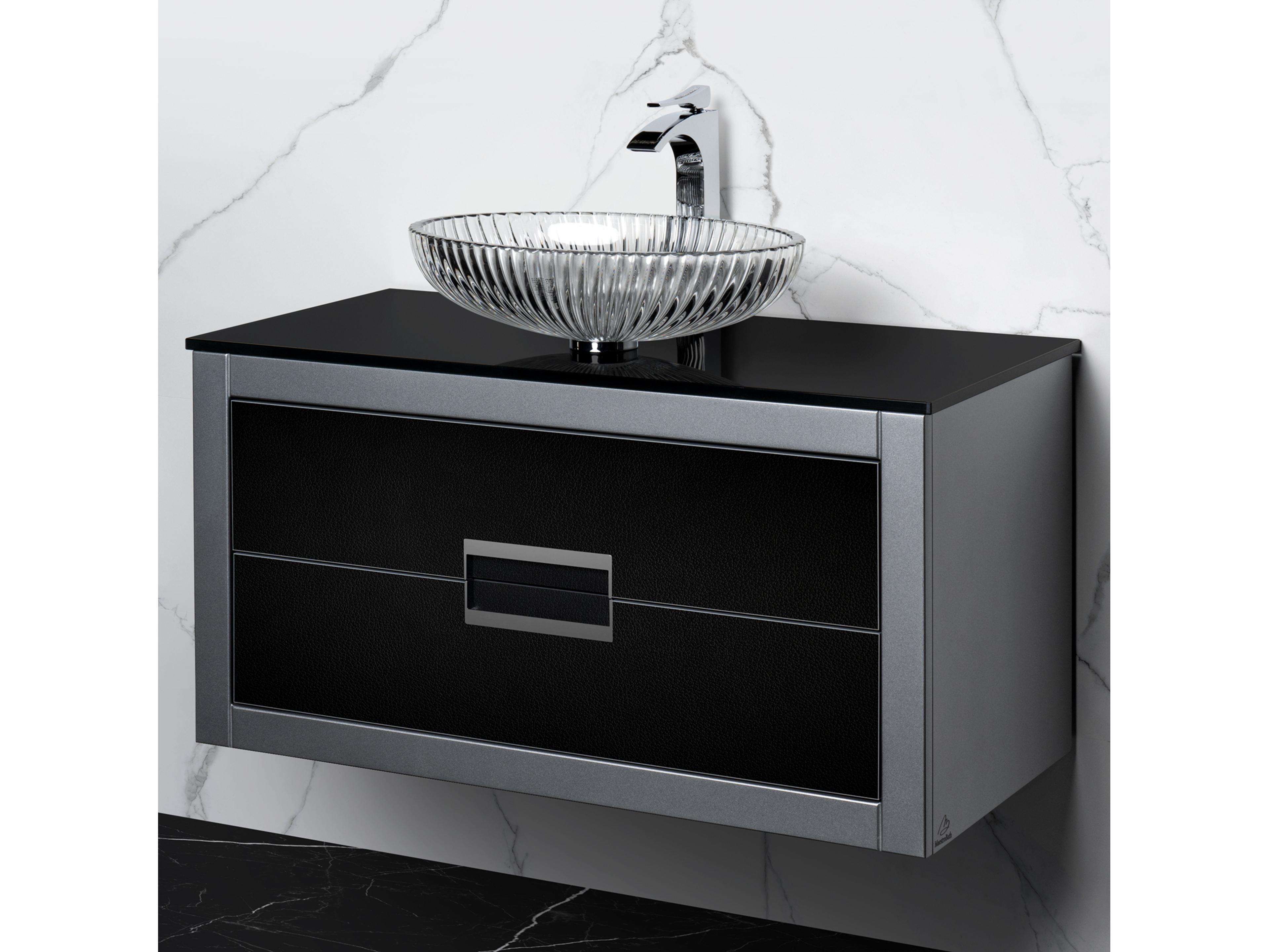 Maestro BathIncantesimo 40" Modern Bathroom Vanity  Silver And Black  Wall-Mounted  Glass Top: Flat