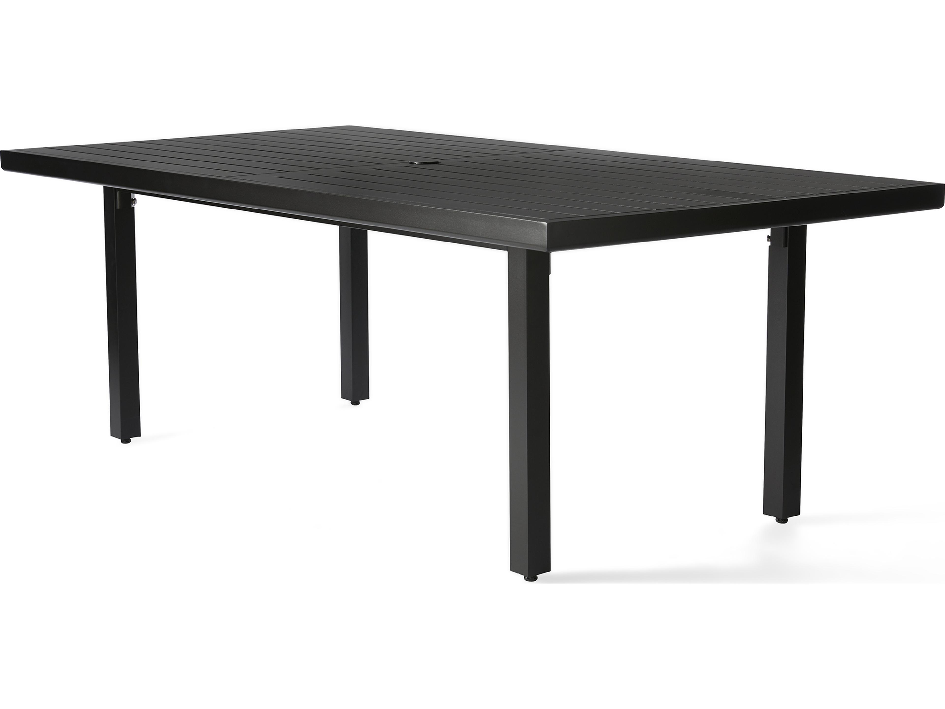 Mallin Trinidad Rectangular Slatted Top Outdoor Dining Table with Umbrella Hole