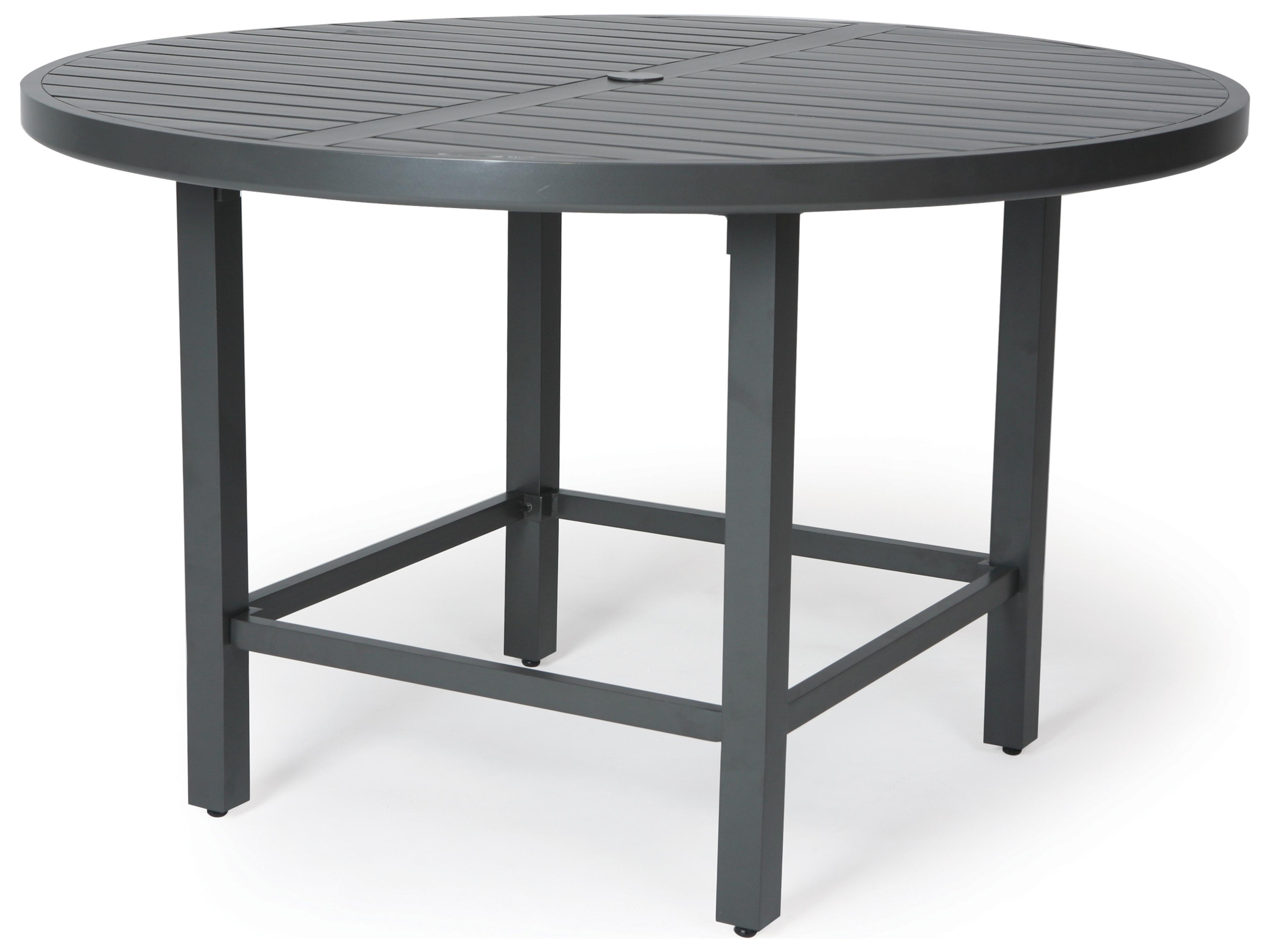 Mallin Trinidad Round Slatted Top Patio Counter Height Table with Umbrella Hole