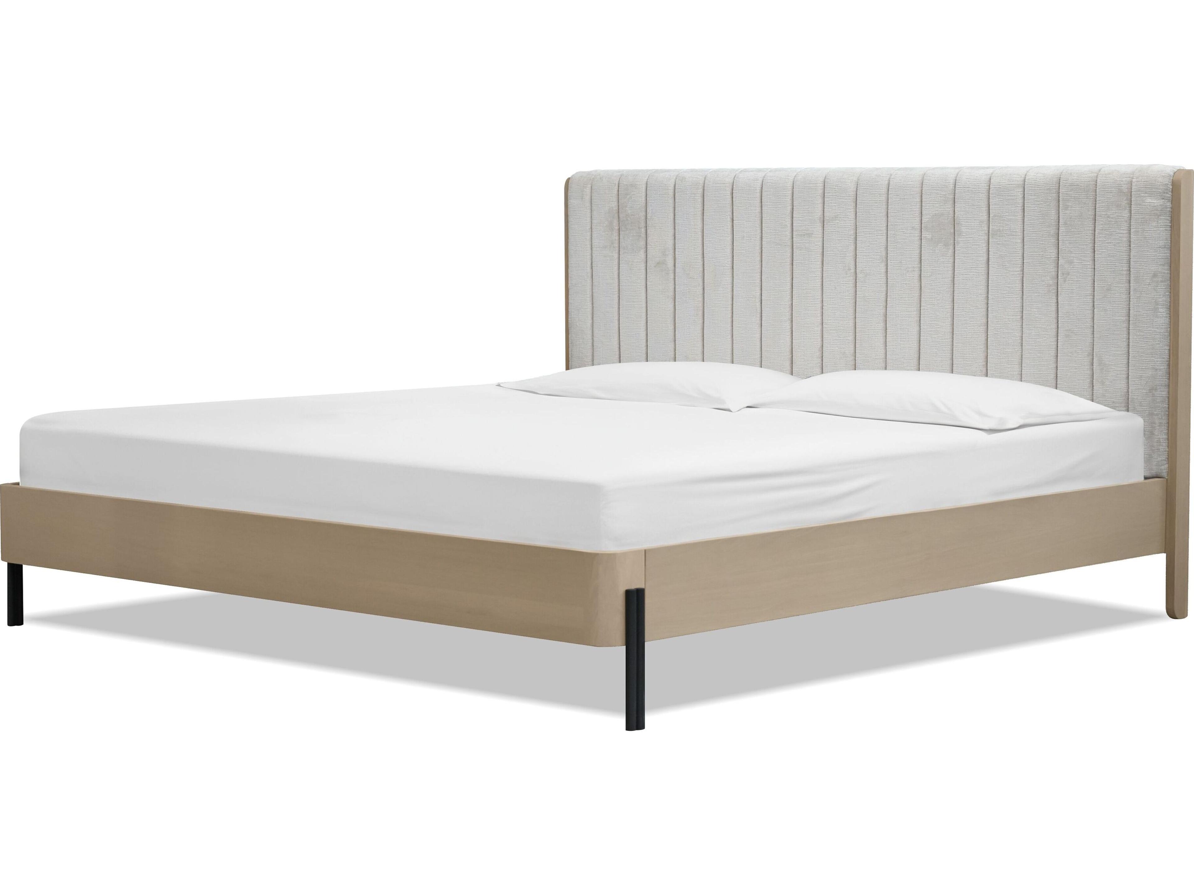 Mobital Nori Natural Oak Wood Upholstered King Platform Bed