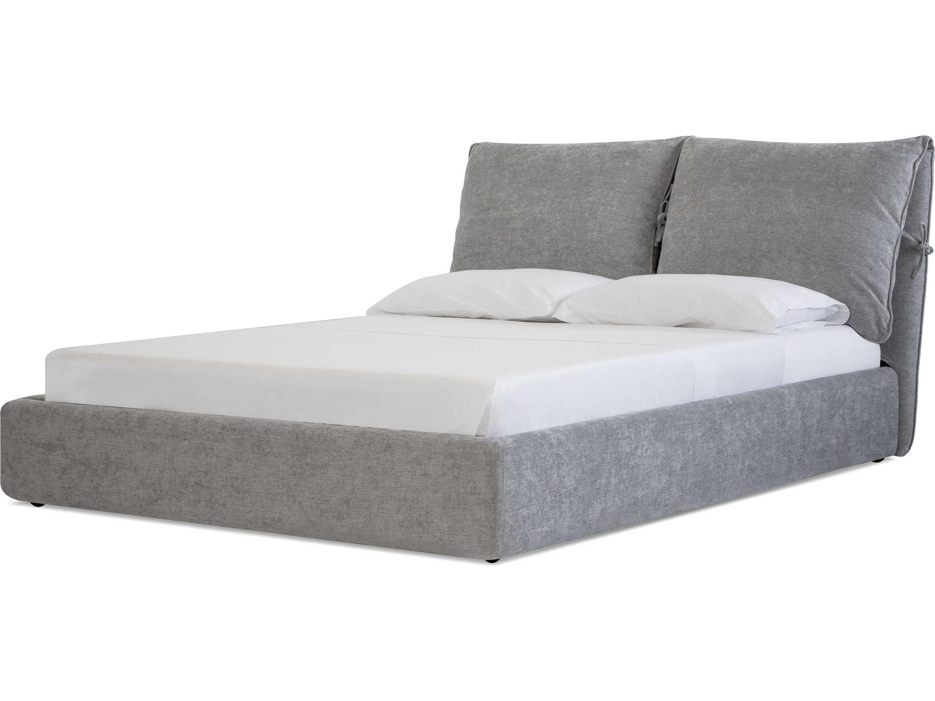 Mobital Plume Heather Grey Chenille Pine Wood Upholstered King Platform Bed