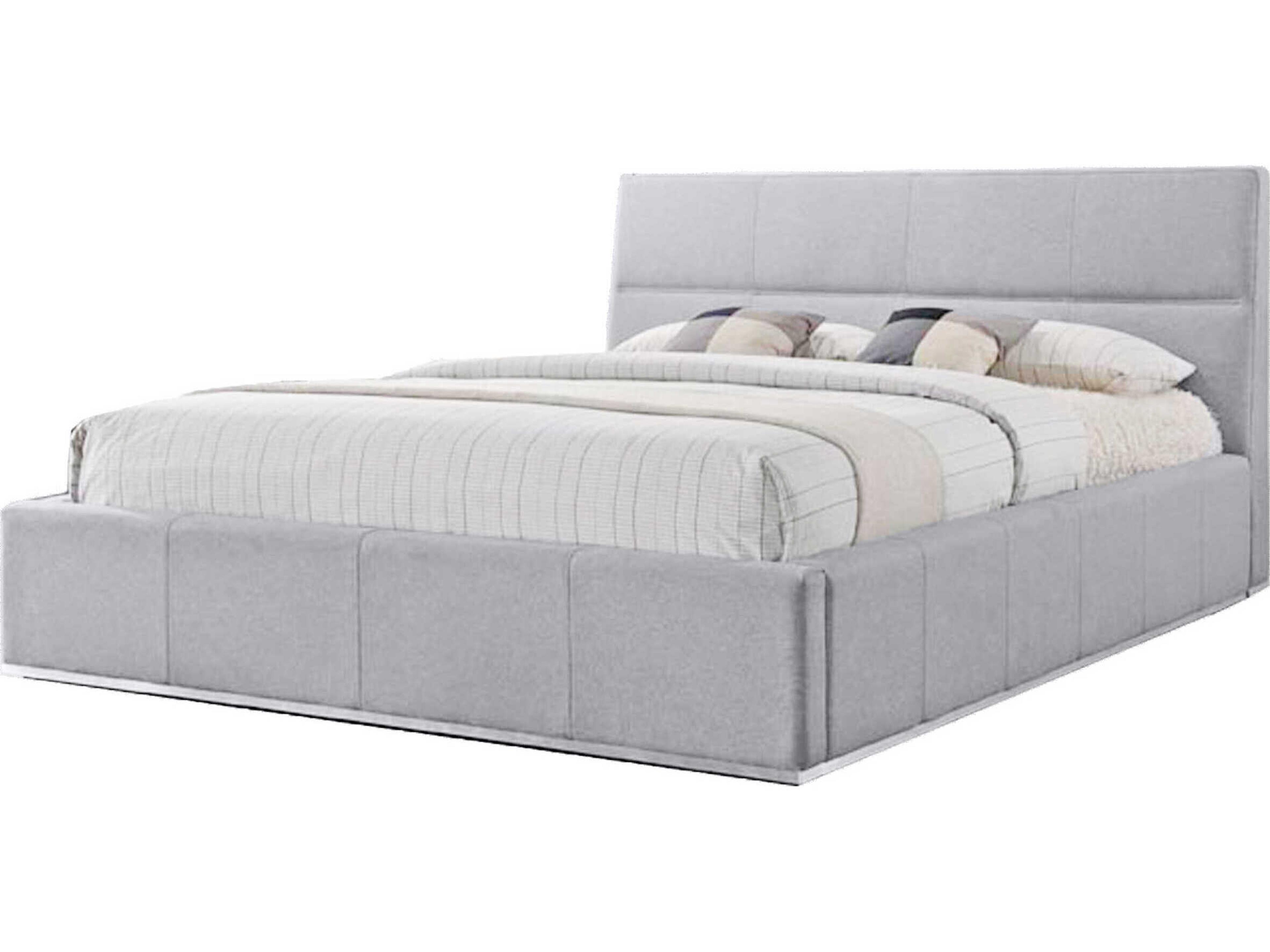 Mobital Reve Grey Pine Wood Upholstered Queen Platform Bed