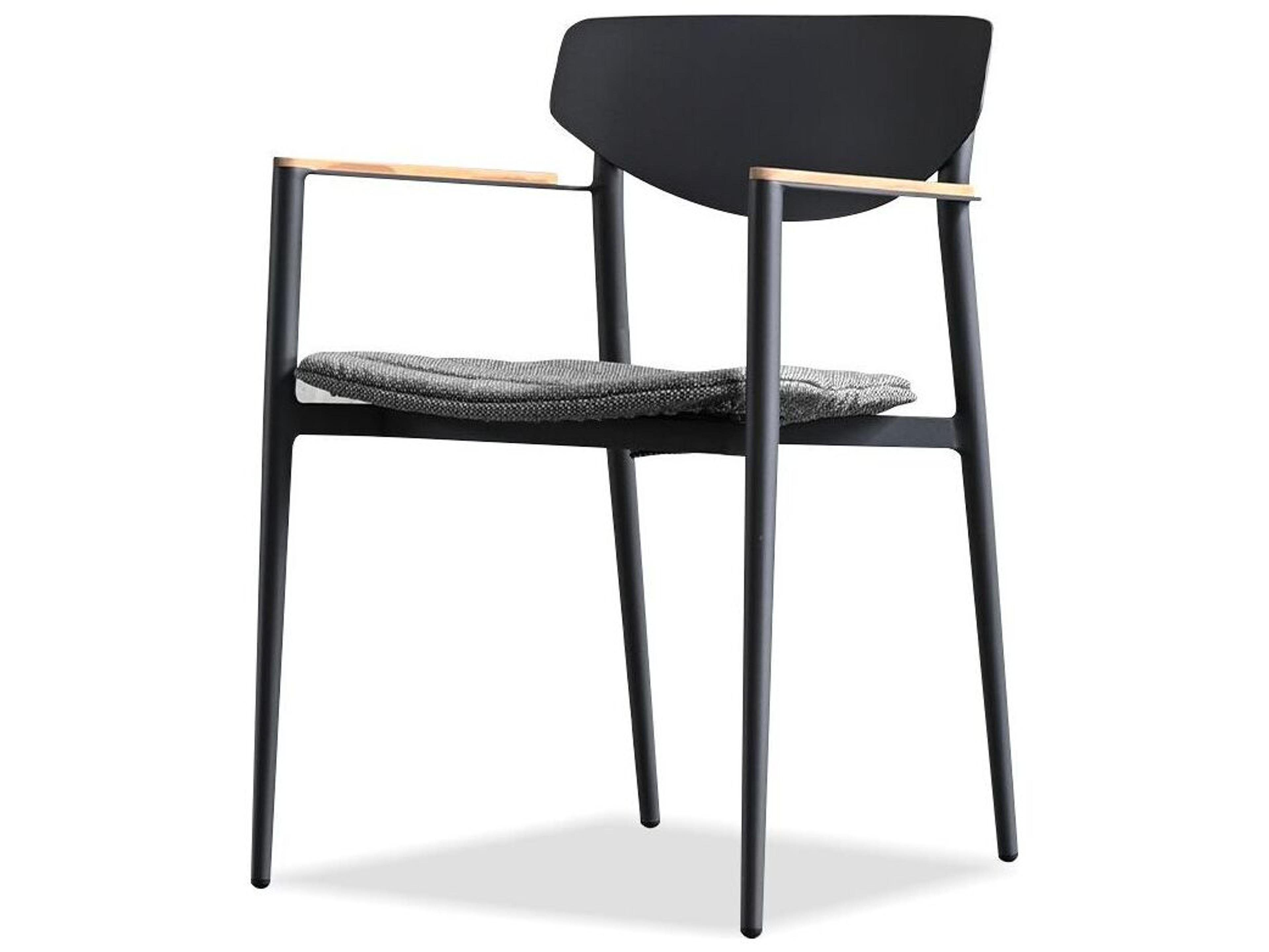 Mobital Noto Teak Wood Black Upholstered Arm Dining Chair